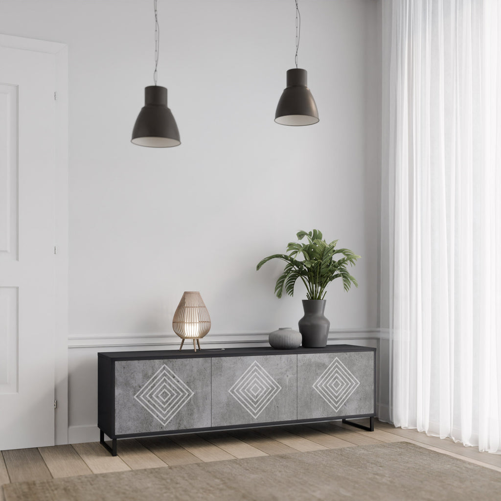 POLYGONAL ARTISTRY 3-Door TV Stand in Black Finish