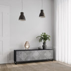 POLYGONAL ARTISTRY 3-Door TV Stand in Black Finish