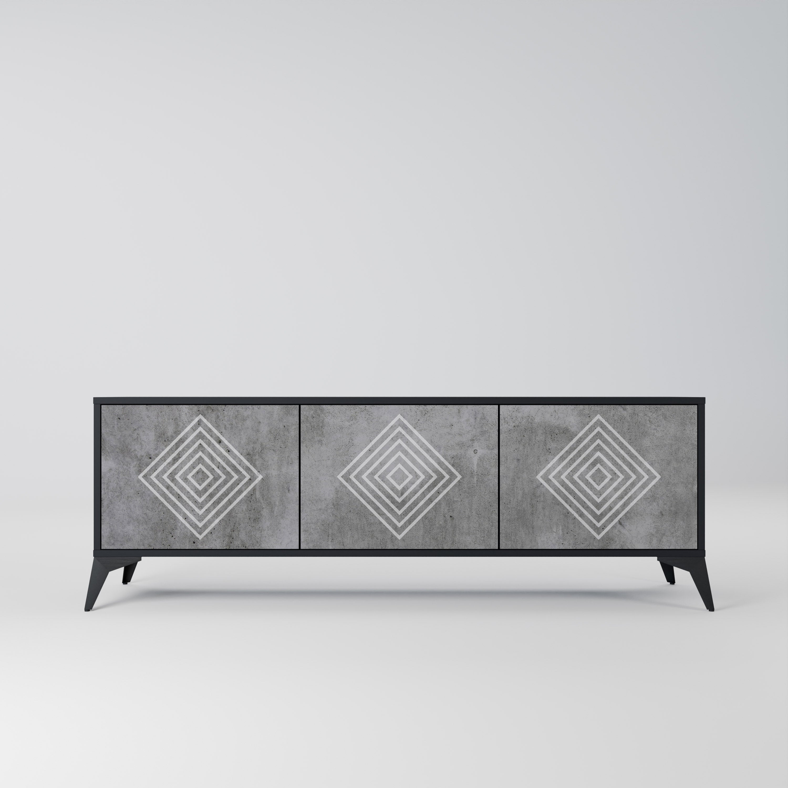 POLYGONAL ARTISTRY Móvel de TV com 3 Portas em Acabamento Preto