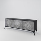 POLYGONAL ARTISTRY 3-Door TV Stand in Black Finish