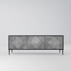 POLYGONAL ARTISTRY 3-Door TV Stand in Black Finish