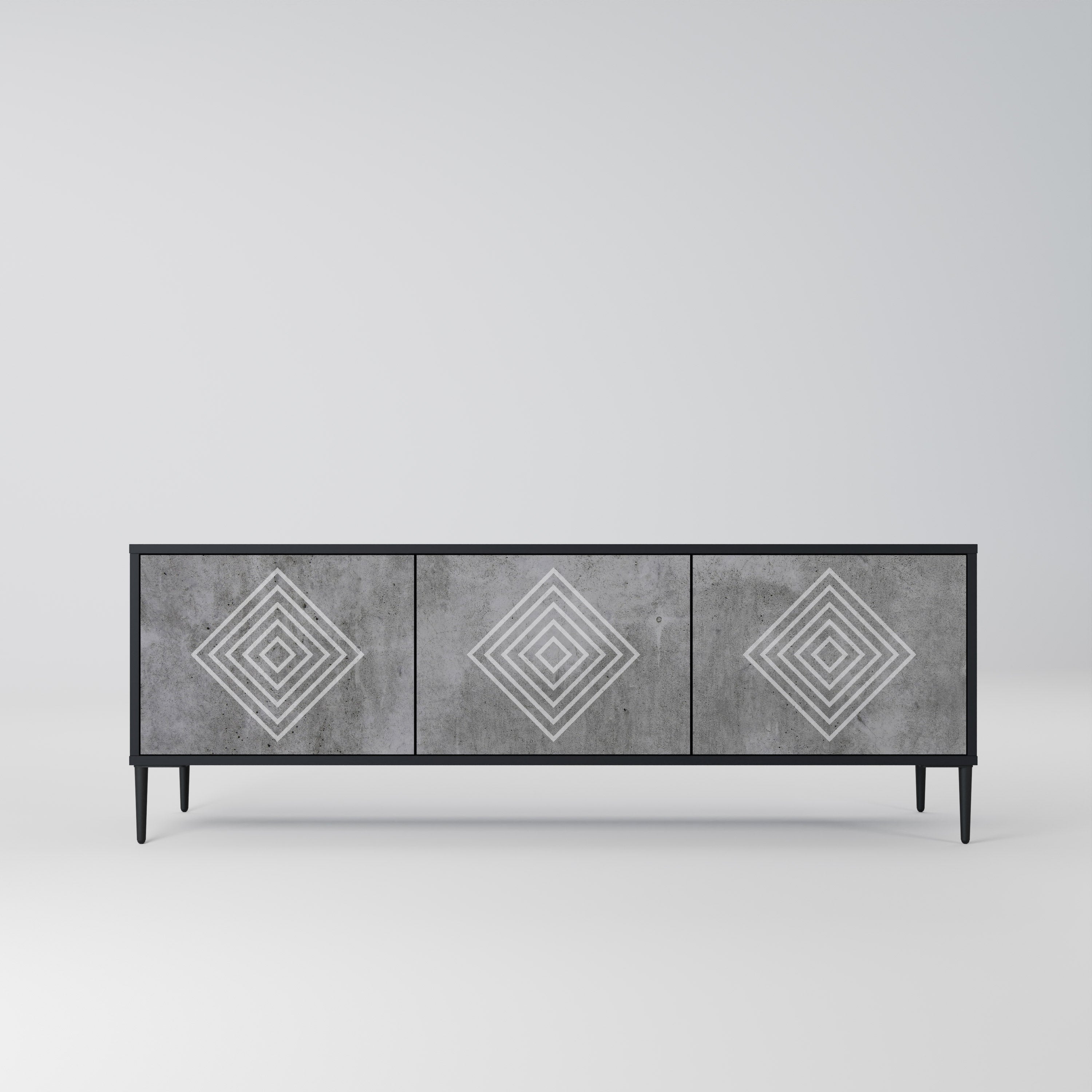 POLYGONAL ARTISTRY Móvel de TV com 3 Portas em Acabamento Preto