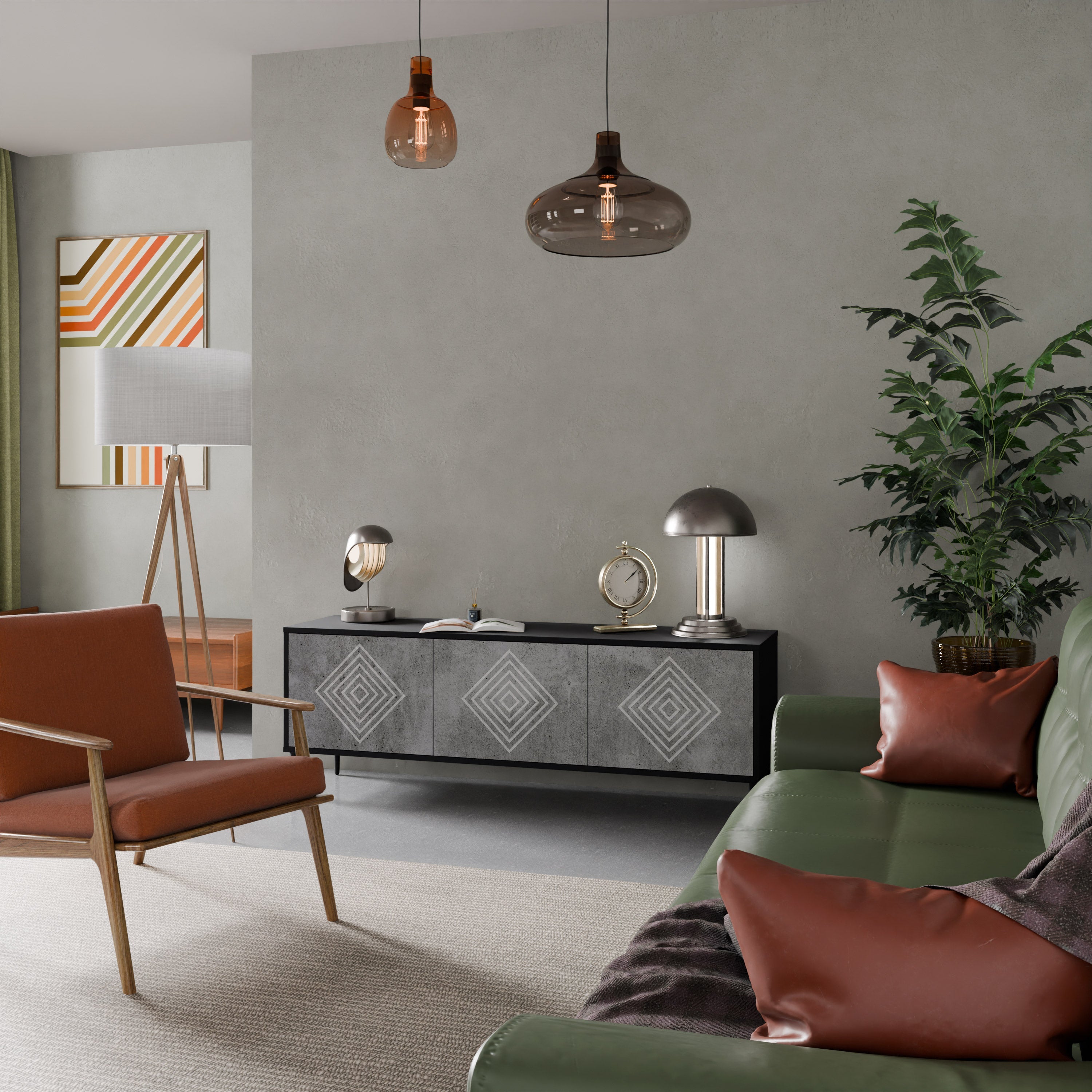 POLYGONAL ARTISTRY Móvel de TV com 3 Portas em Acabamento Preto