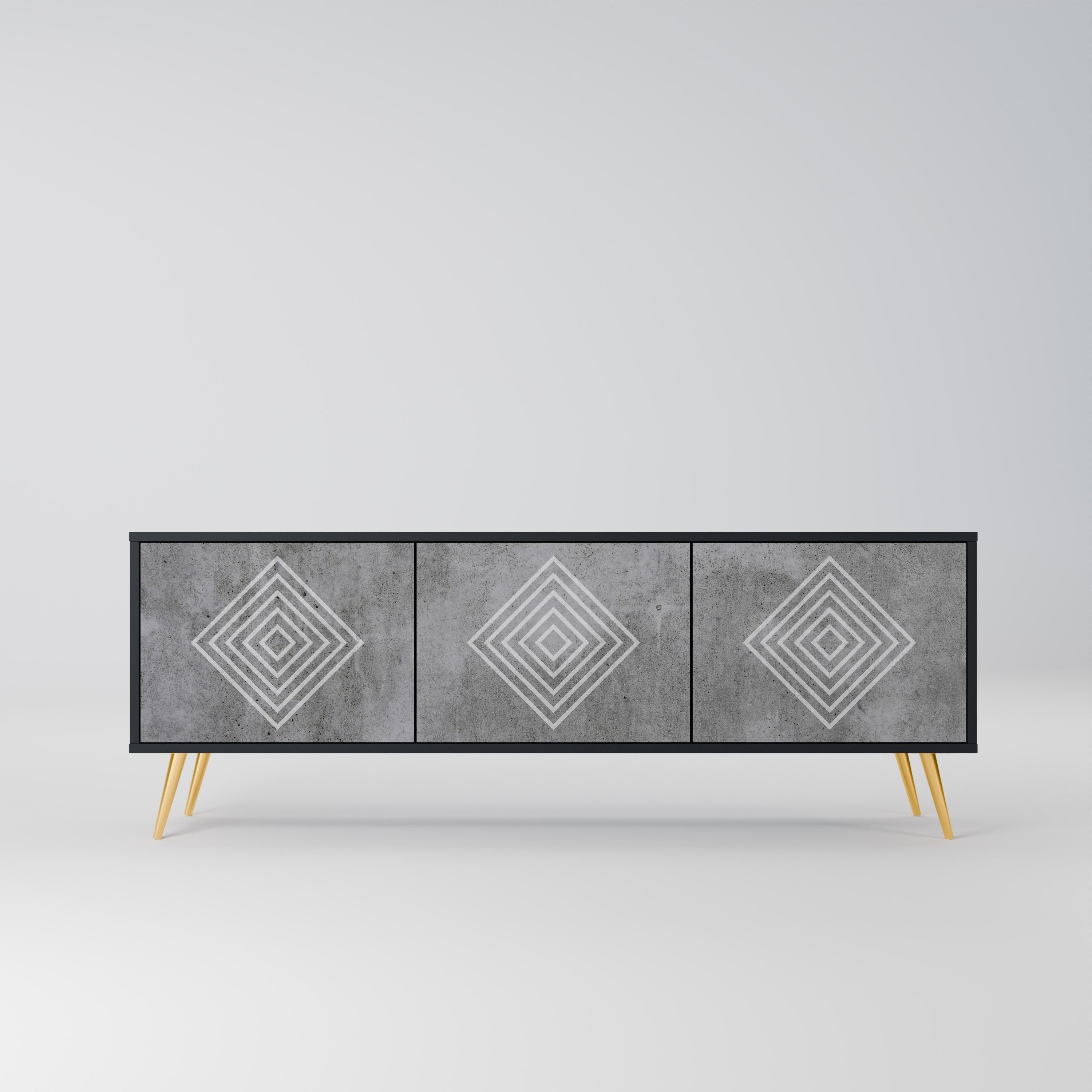 POLYGONAL ARTISTRY Móvel de TV com 3 Portas em Acabamento Preto