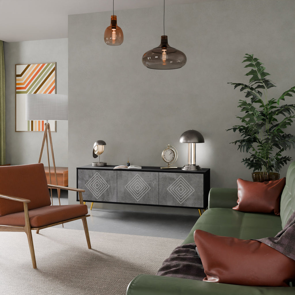 POLYGONAL ARTISTRY 3-Door TV Stand in Black Finish