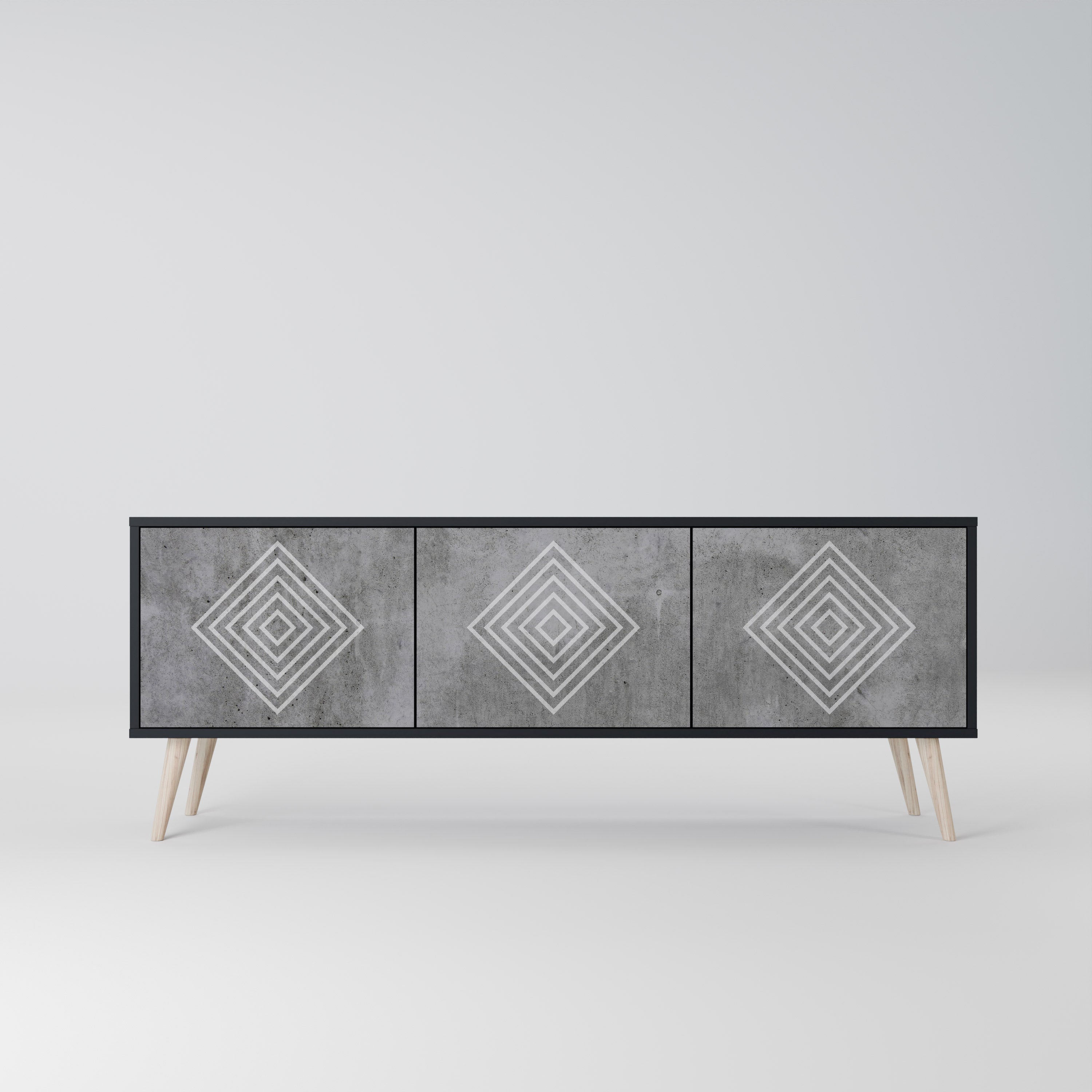 POLYGONAL ARTISTRY Móvel de TV com 3 Portas em Acabamento Preto