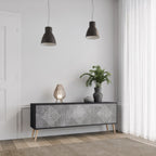 POLYGONAL ARTISTRY 3-Door TV Stand in Black Finish