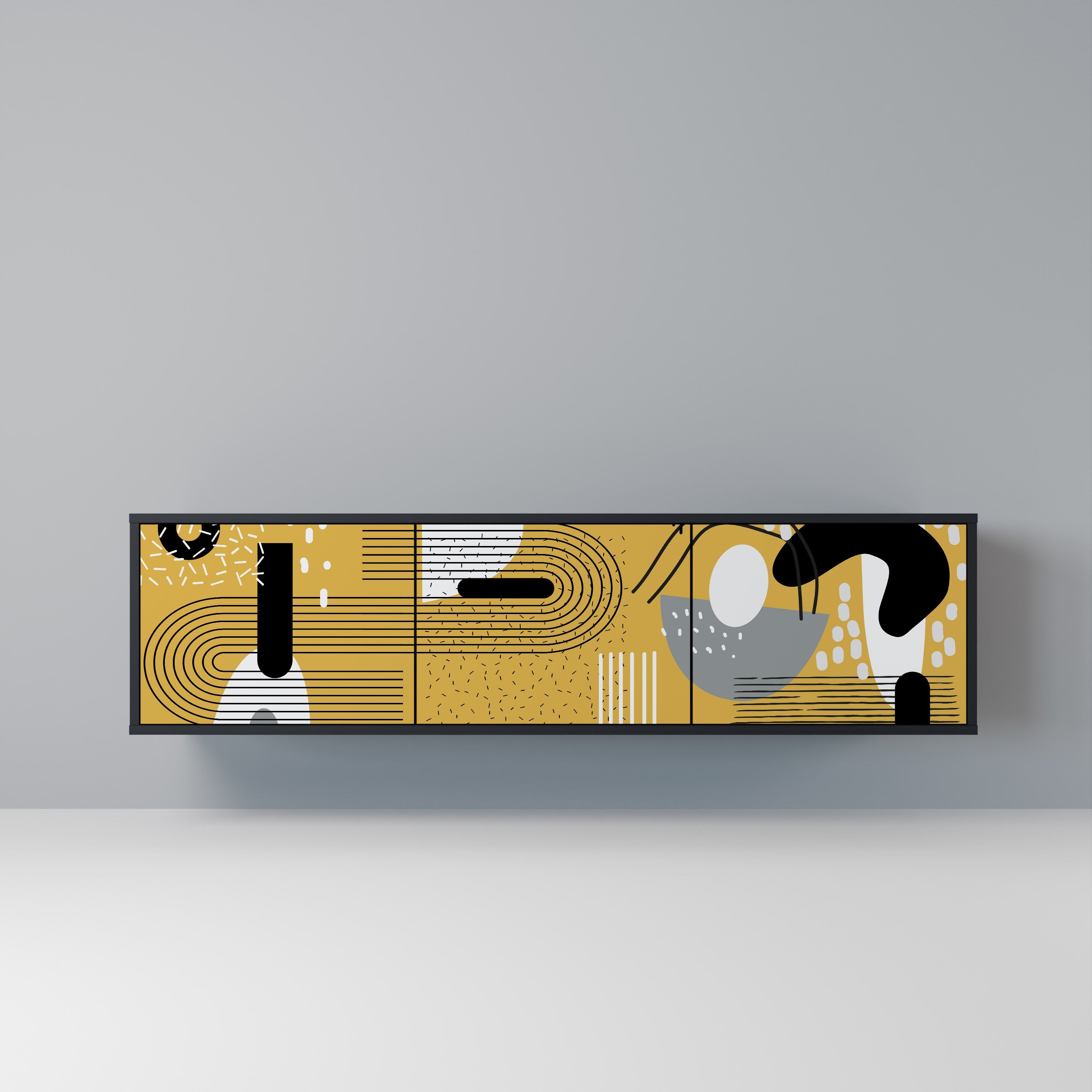 SHAPESHIFT SYMPHONY Móvel de TV com 3 Portas em Acabamento Preto