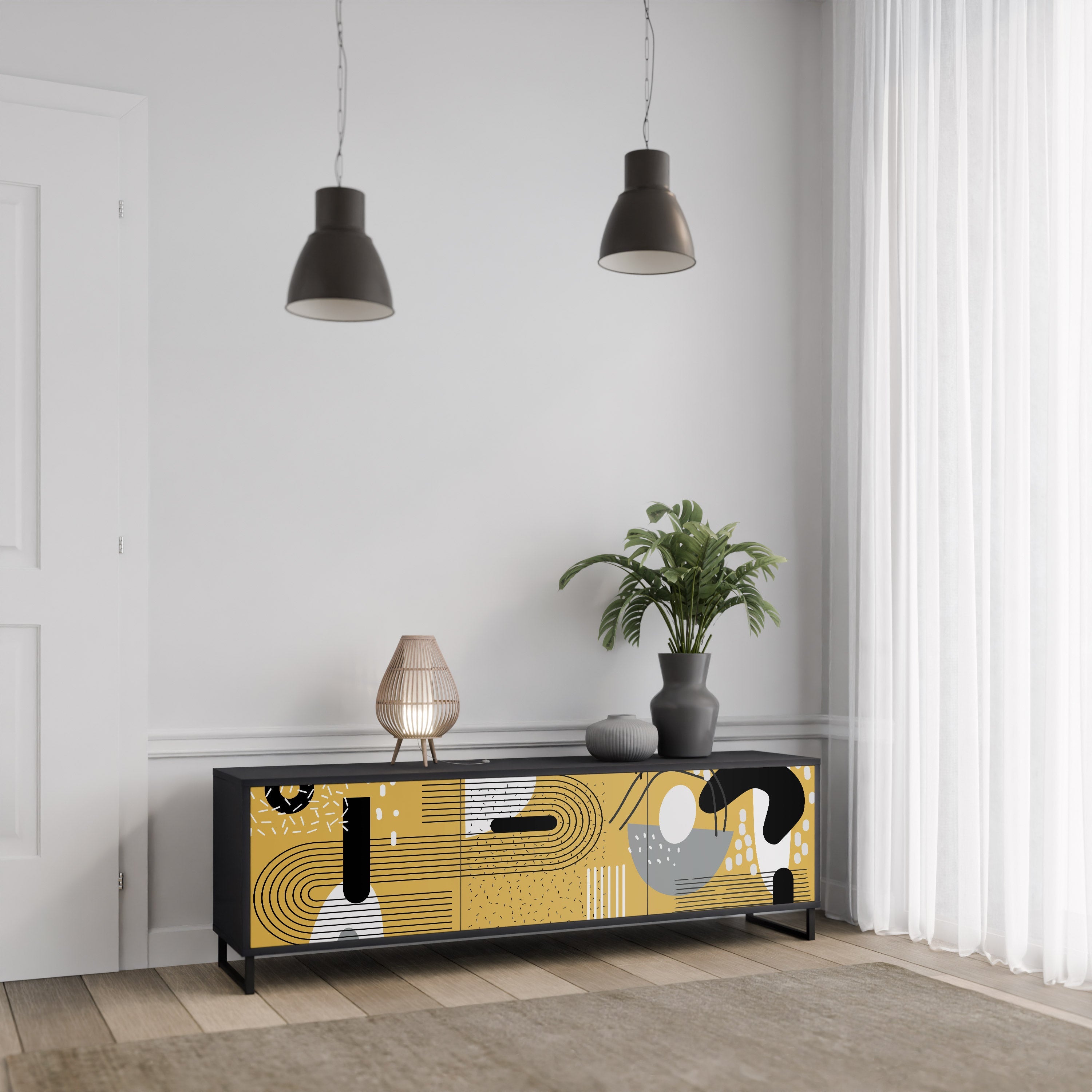 SHAPESHIFT SYMPHONY Móvel de TV com 3 Portas em Acabamento Preto