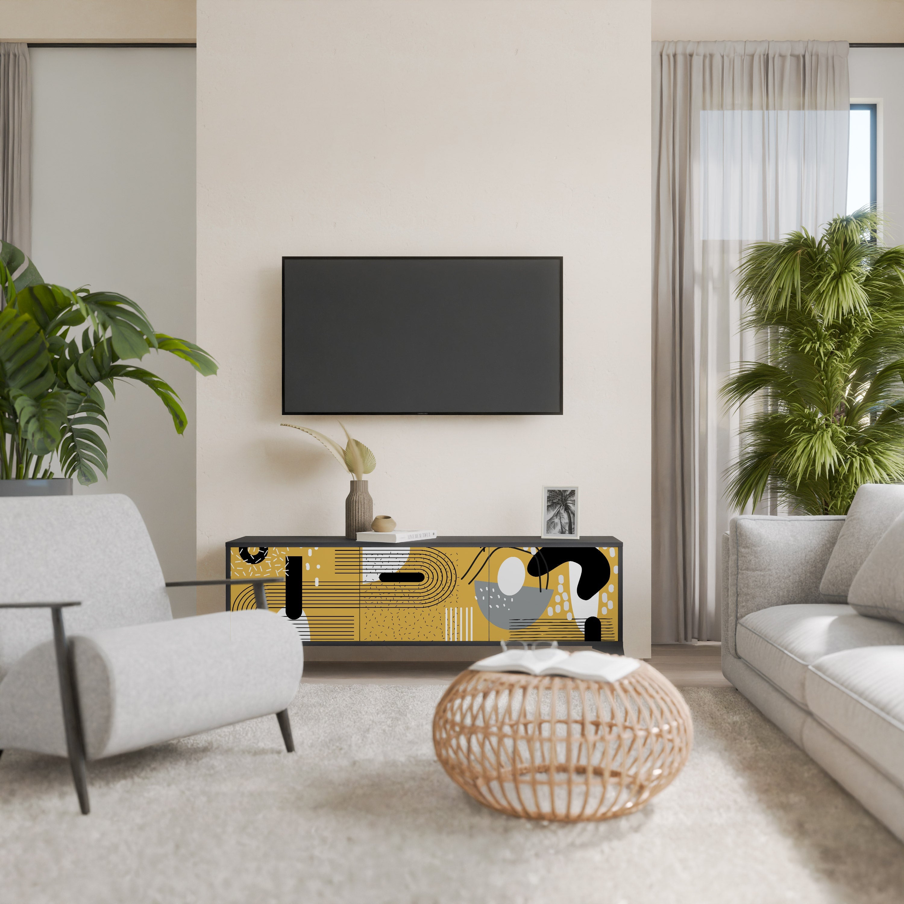 SHAPESHIFT SYMPHONY Móvel de TV com 3 Portas em Acabamento Preto