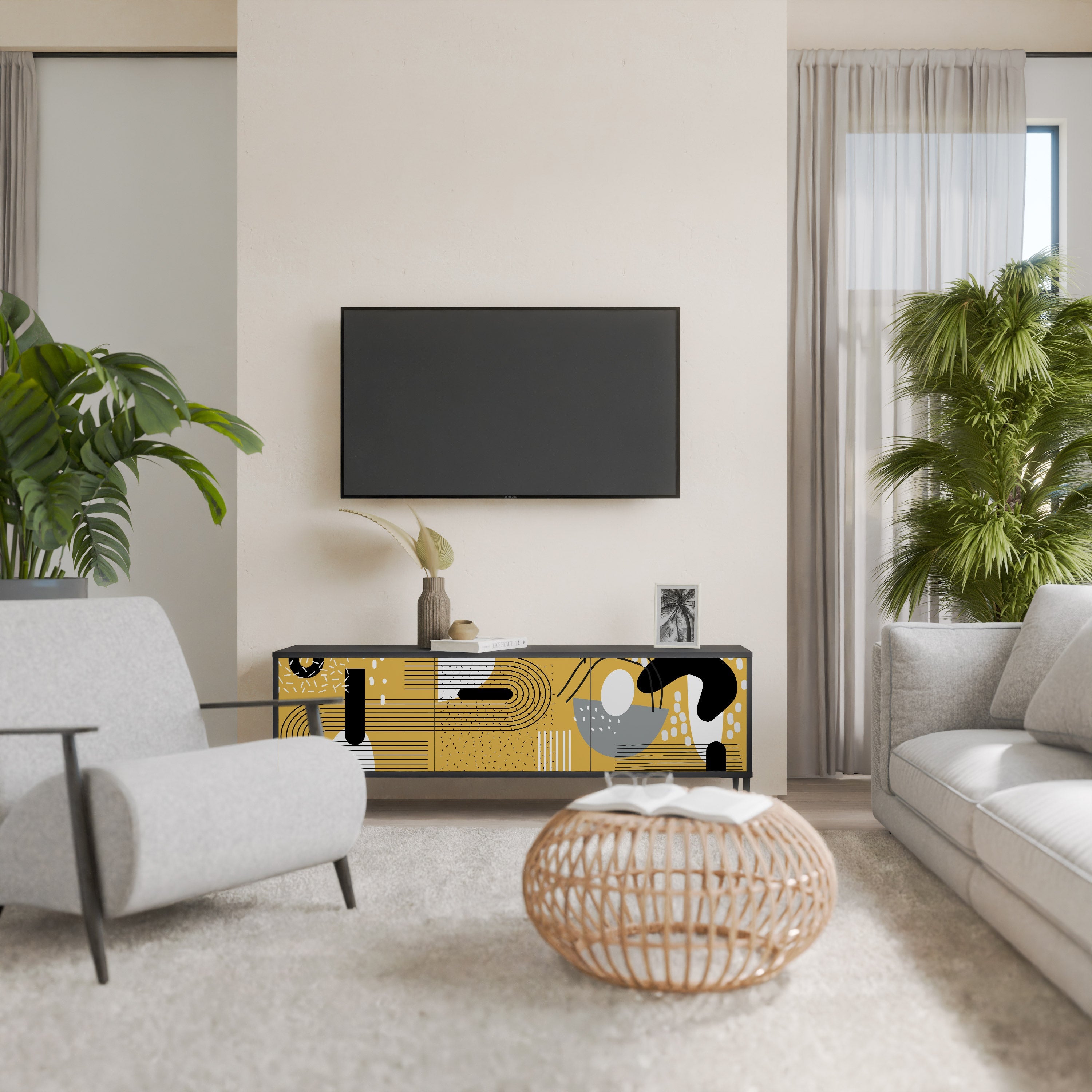 SHAPESHIFT SYMPHONY Móvel de TV com 3 Portas em Acabamento Preto