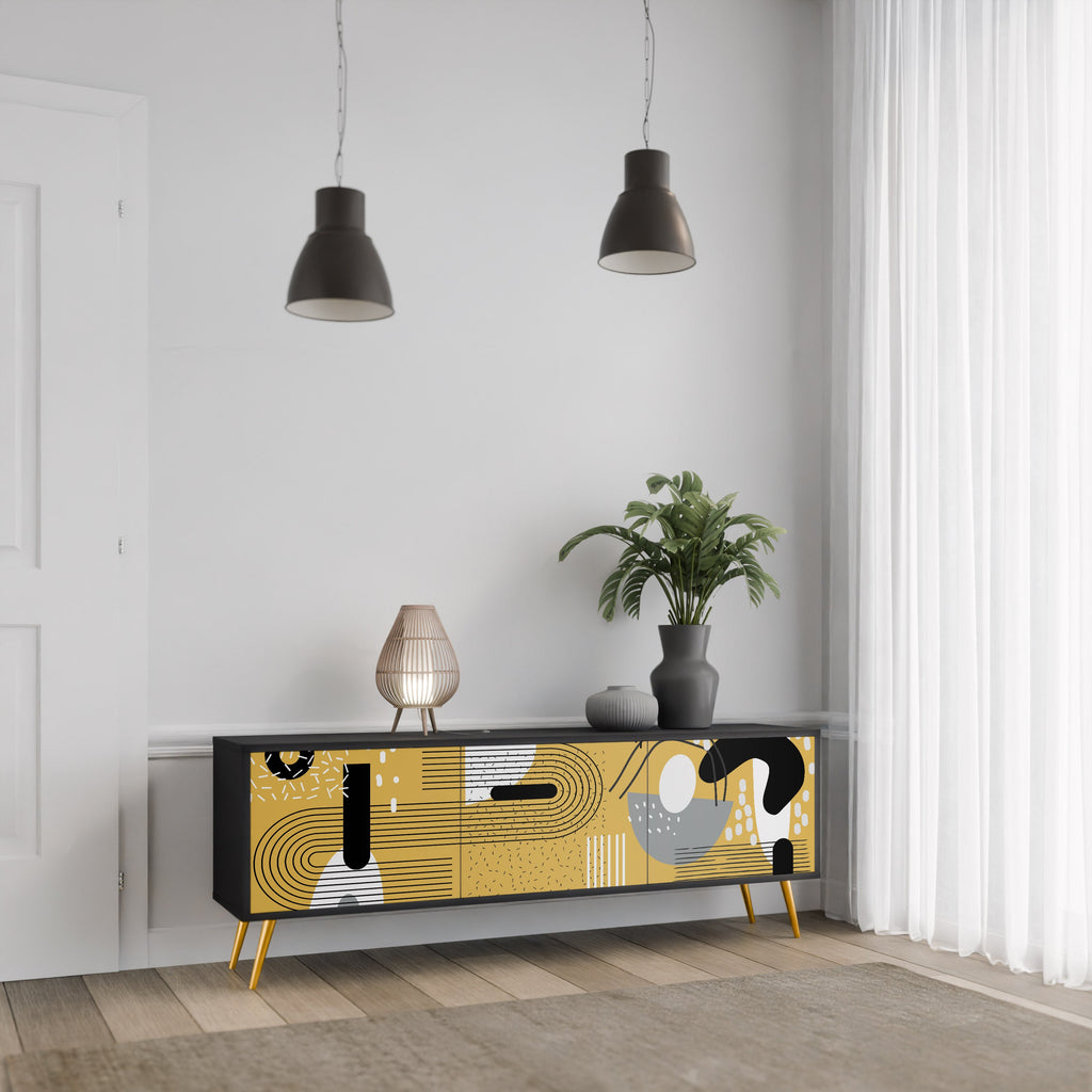 SHAPESHIFT SYMPHONY Móvel de TV com 3 Portas em Acabamento Preto