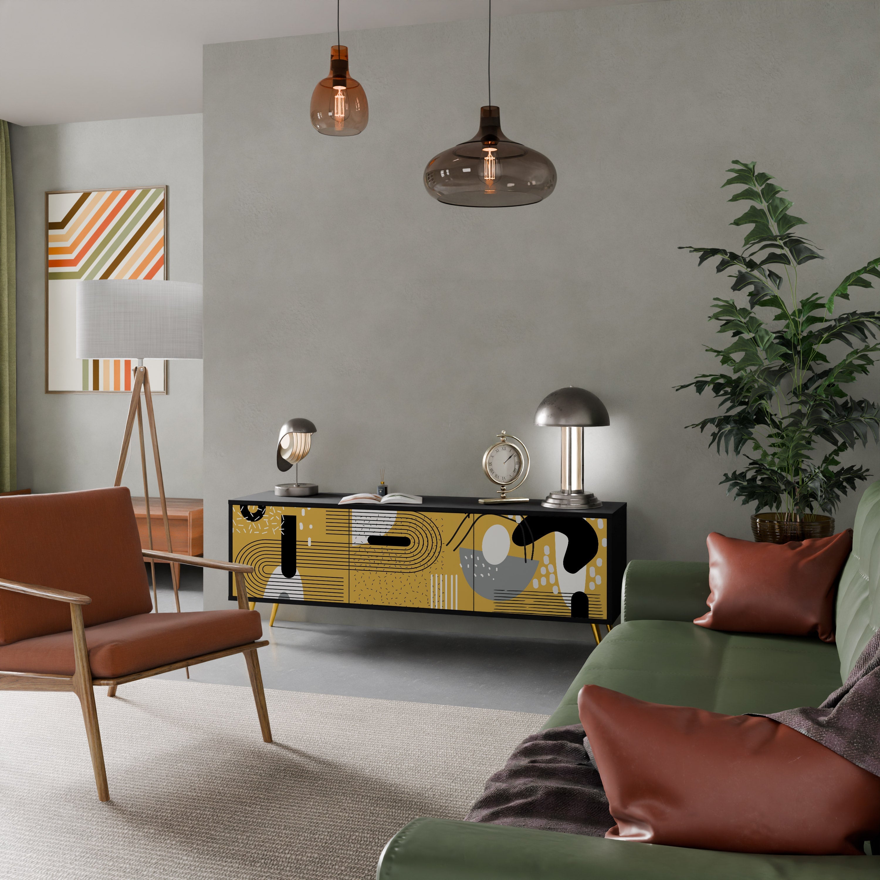 SHAPESHIFT SYMPHONY Móvel de TV com 3 Portas em Acabamento Preto