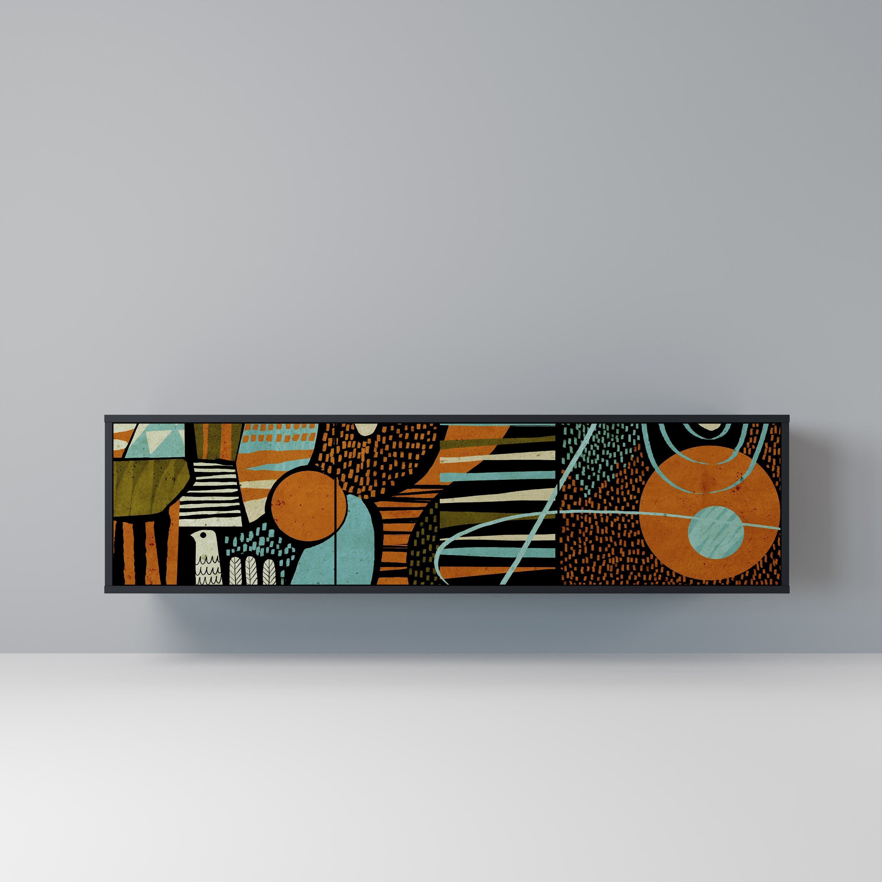 GEODE GLIMMER Móvel de TV com 3 Portas em Acabamento Preto