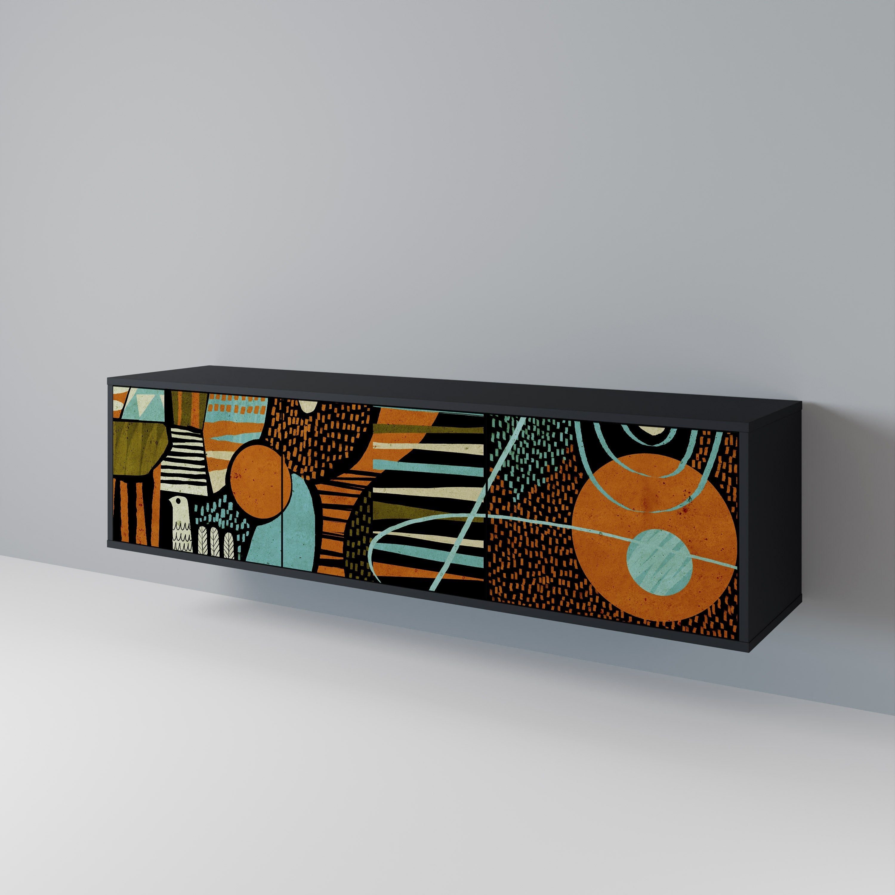 GEODE GLIMMER Móvel de TV com 3 Portas em Acabamento Preto