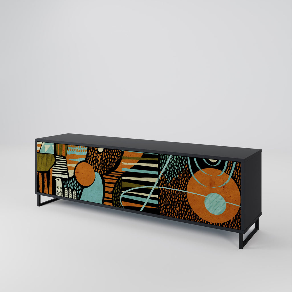 GEODE GLIMMER Móvel de TV com 3 Portas em Acabamento Preto