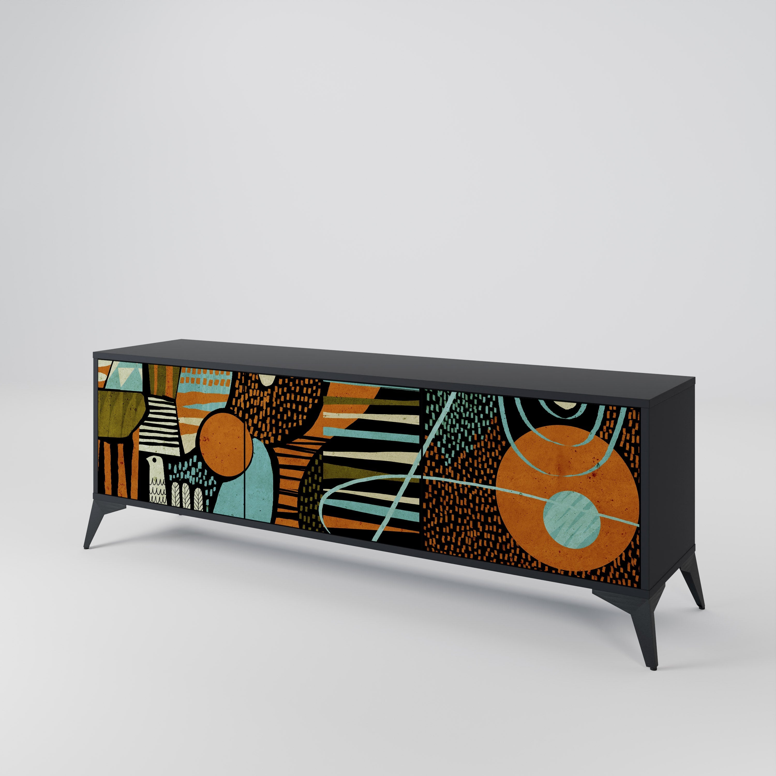 GEODE GLIMMER Móvel de TV com 3 Portas em Acabamento Preto