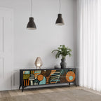 GEODE GLIMMER Móvel de TV com 3 Portas em Acabamento Preto