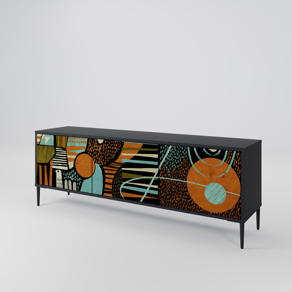 GEODE GLIMMER Móvel de TV com 3 Portas em Acabamento Preto