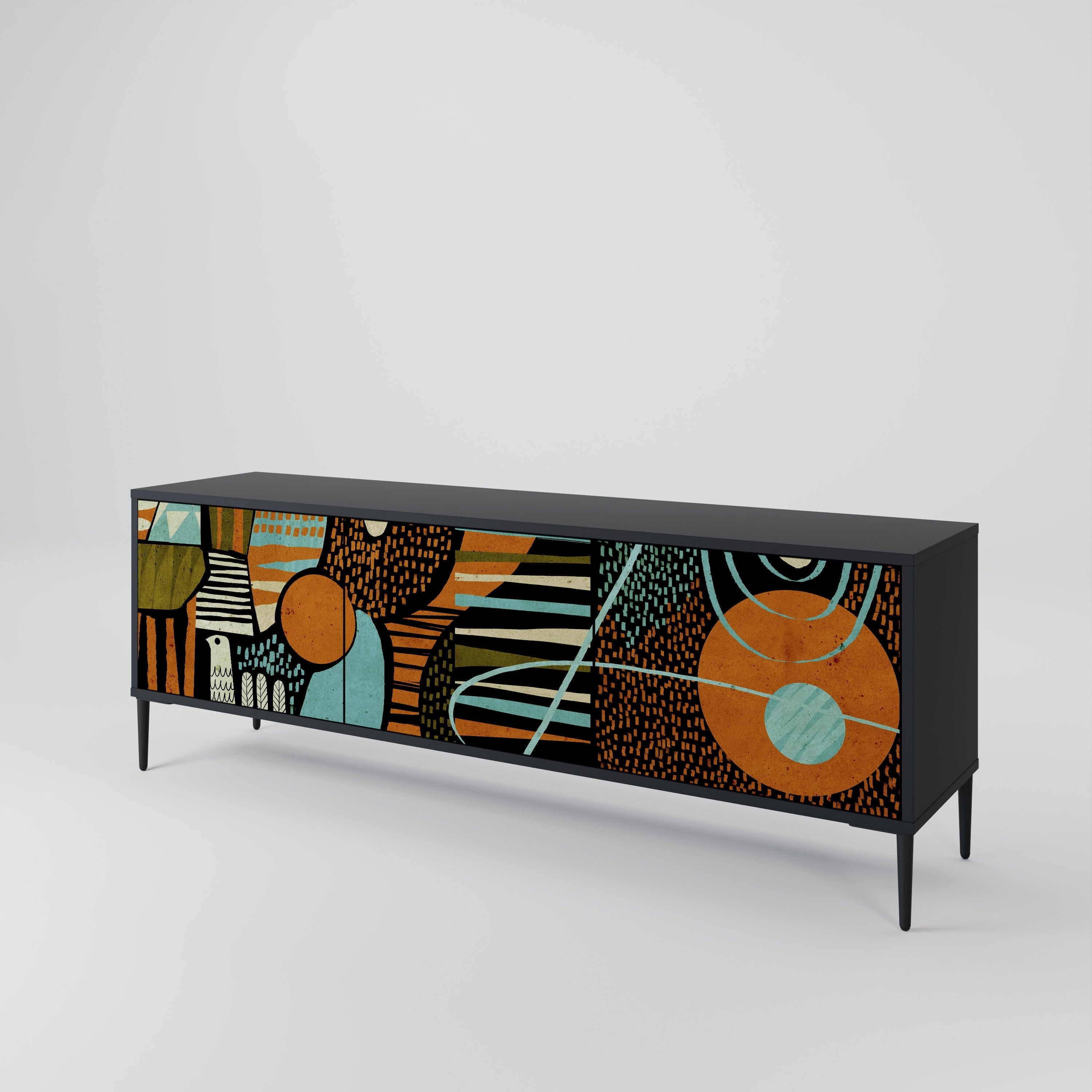 GEODE GLIMMER Móvel de TV com 3 Portas em Acabamento Preto