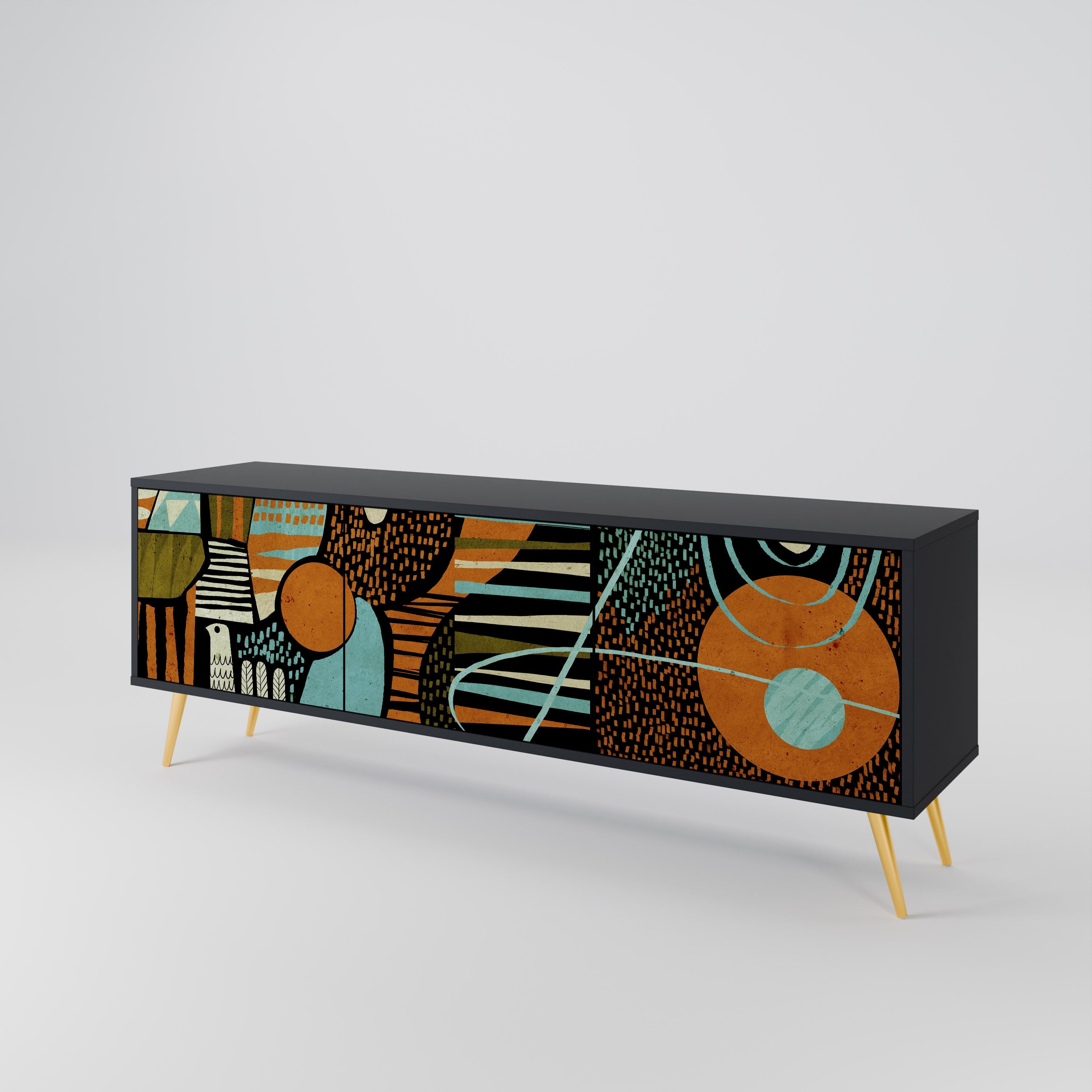 GEODE GLIMMER Móvel de TV com 3 Portas em Acabamento Preto