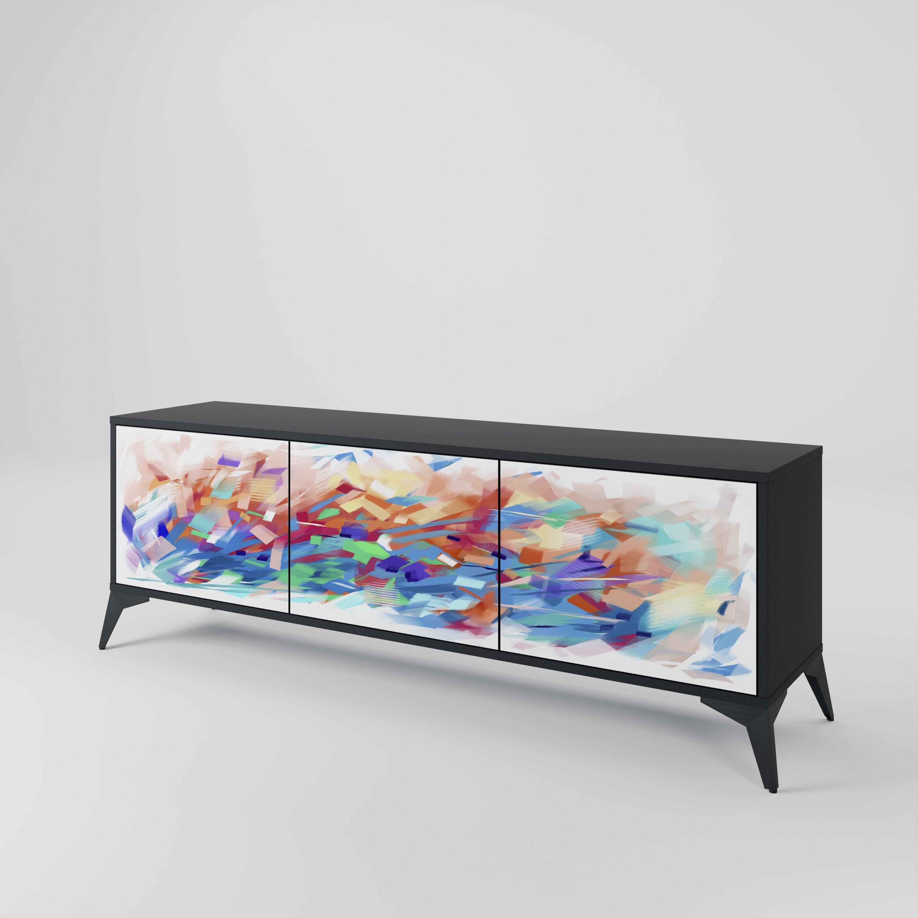 FINESSE MASH-UP 3-Door TV Stand in Black Finish