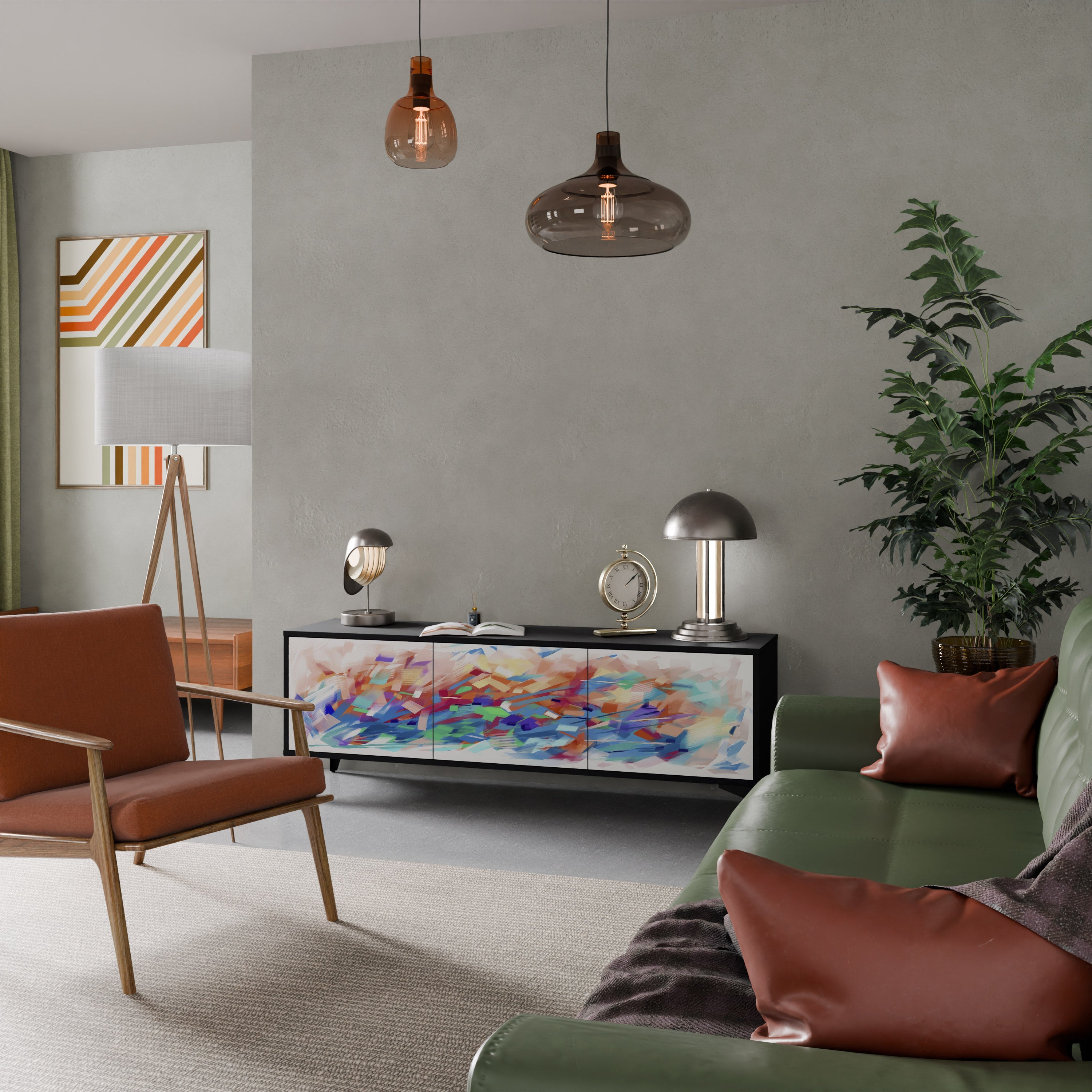 FINESSE MASH-UP 3-Door TV Stand in Black Finish