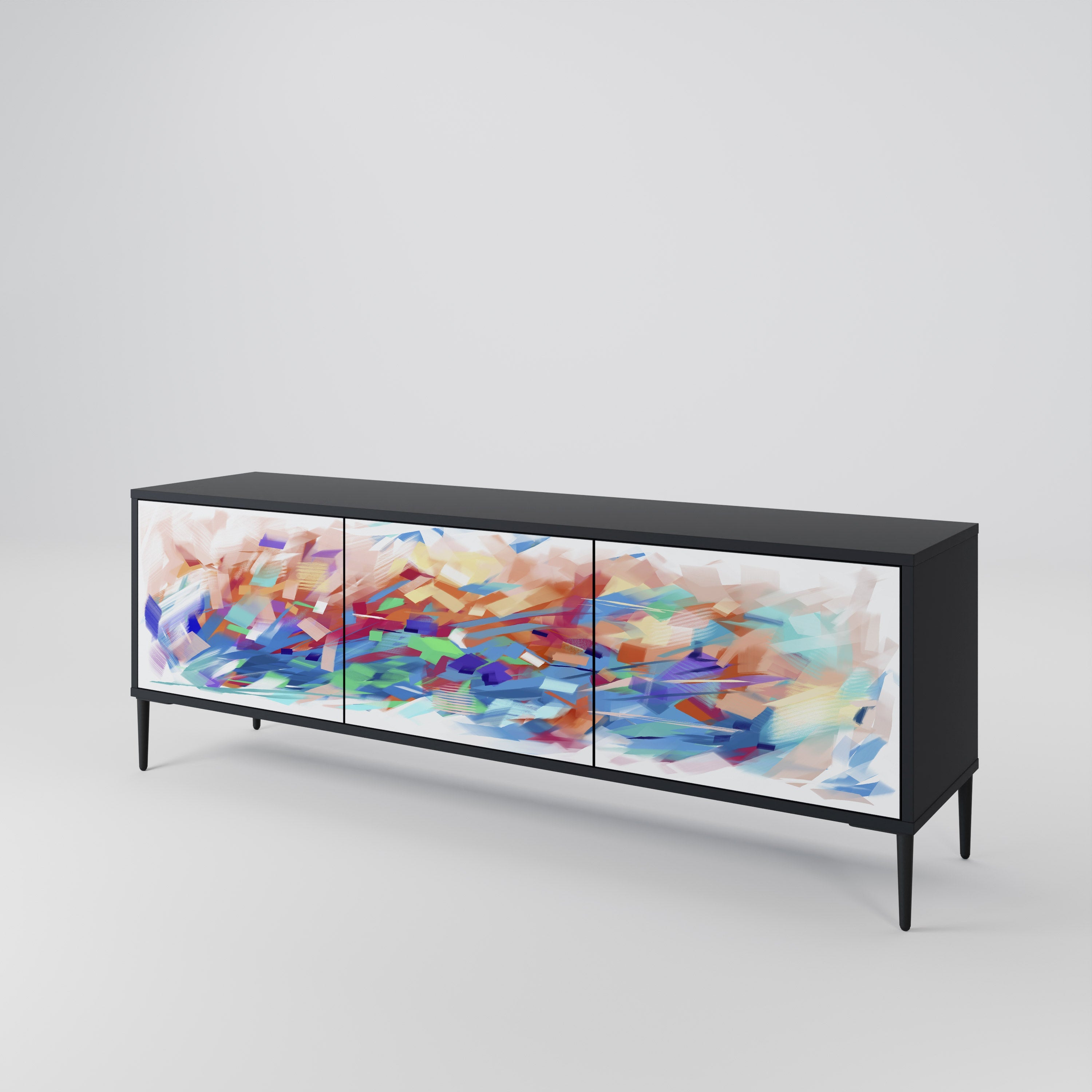 FINESSE MASH-UP Móvel de TV com 3 Portas em Acabamento Preto