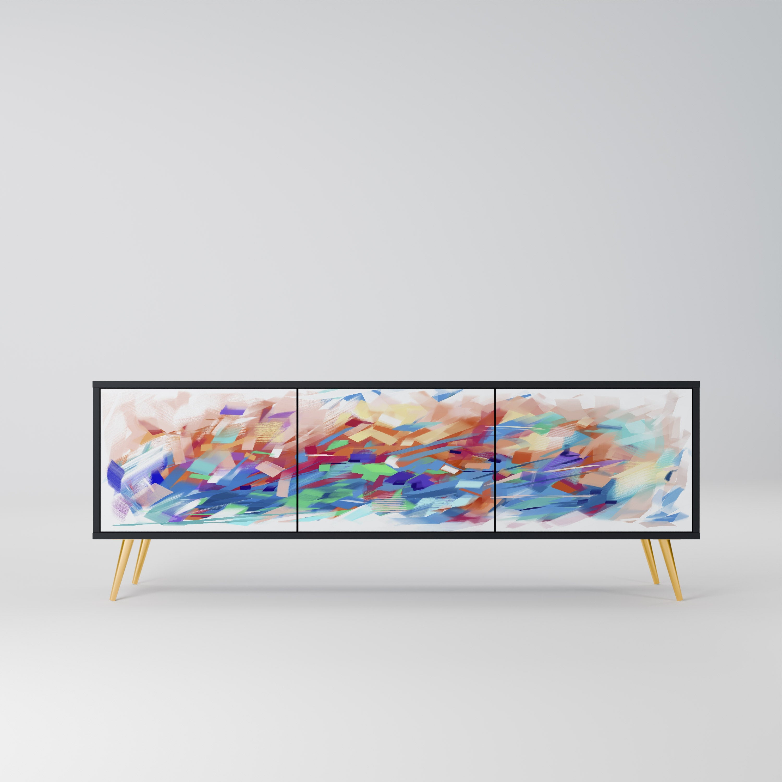 FINESSE MASH-UP Móvel de TV com 3 Portas em Acabamento Preto