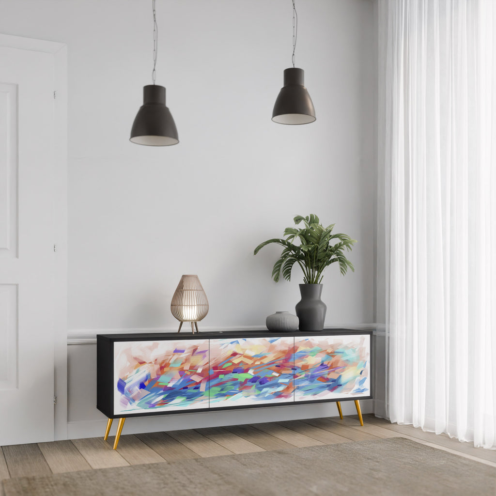 FINESSE MASH-UP 3-Door TV Stand in Black Finish