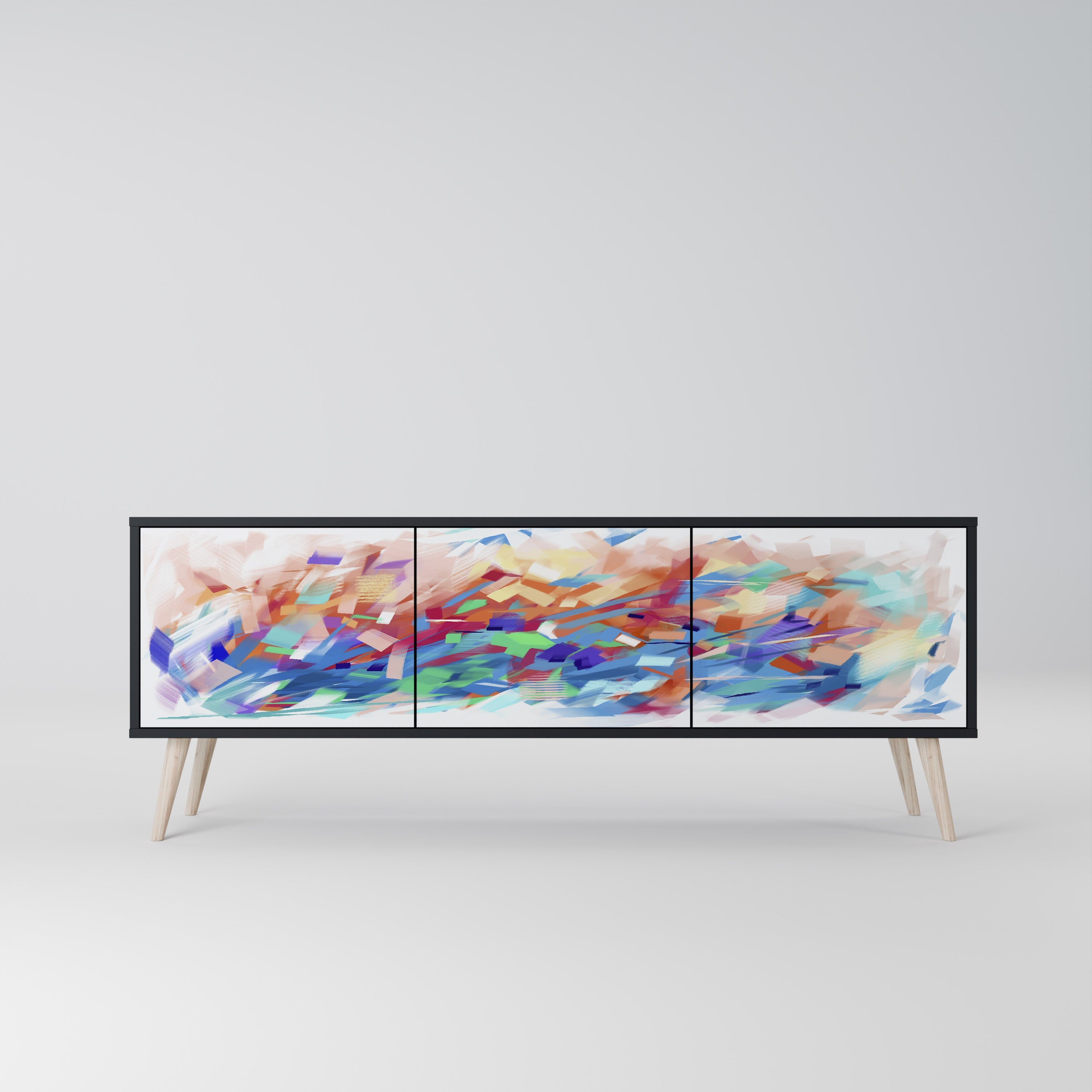 FINESSE MASH-UP Móvel de TV com 3 Portas em Acabamento Preto