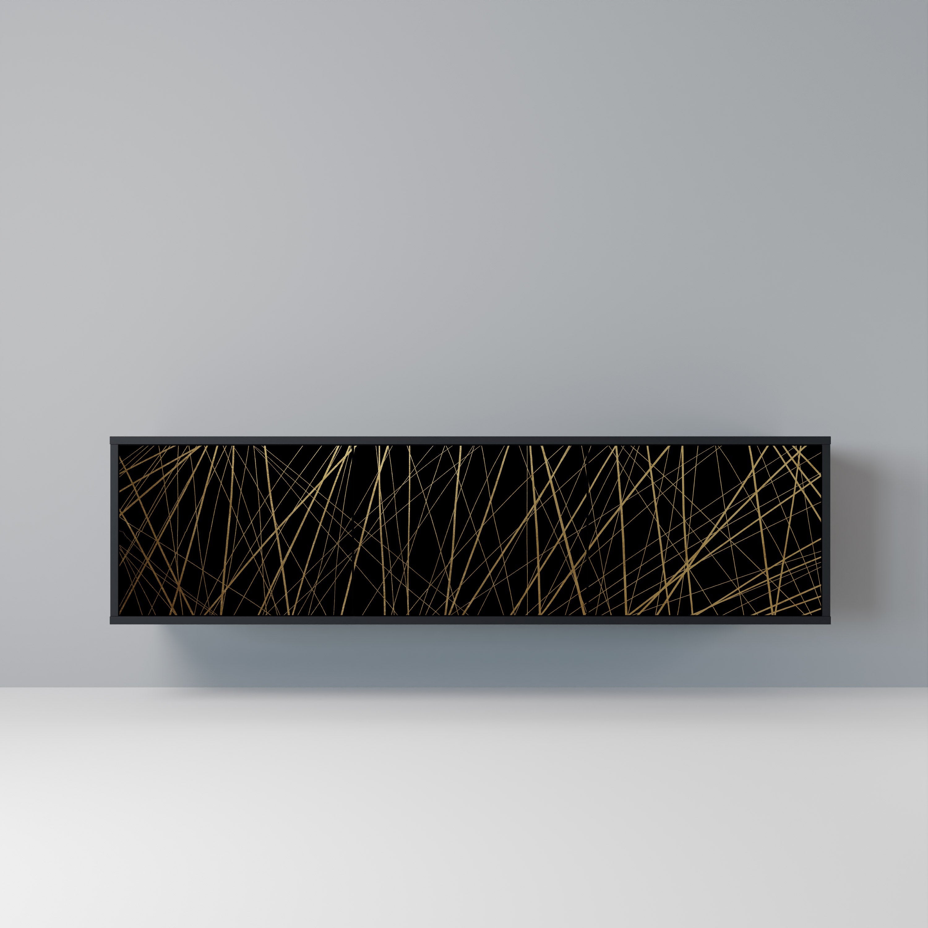 BRIGHT MESH Móvel de TV com 3 Portas em Acabamento Preto