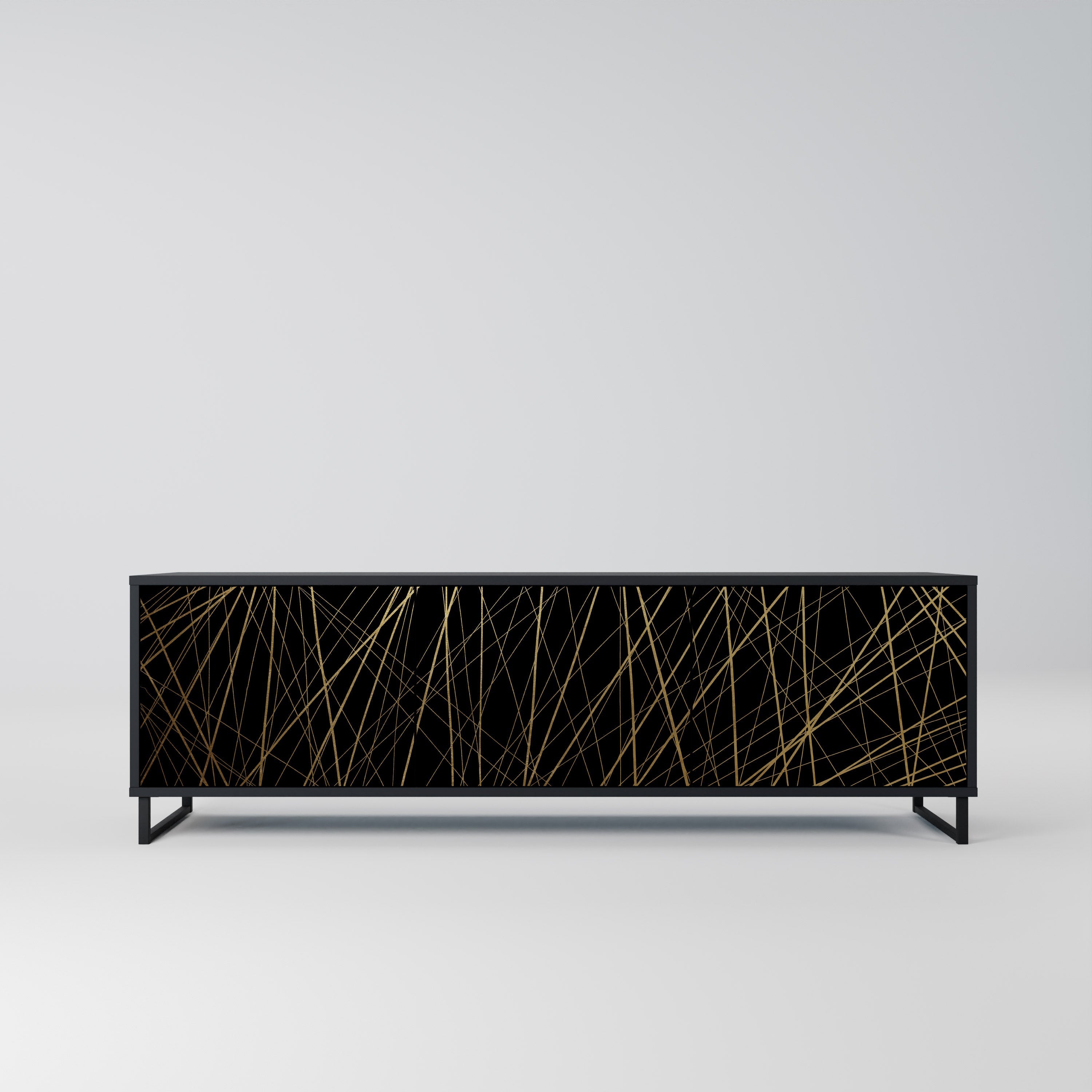 BRIGHT MESH Móvel de TV com 3 Portas em Acabamento Preto