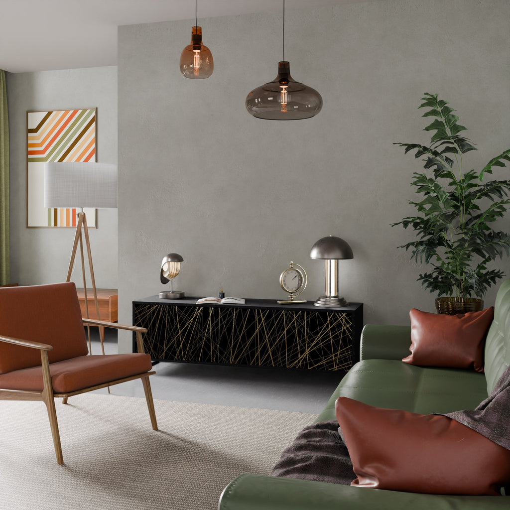 BRIGHT MESH Móvel de TV com 3 Portas em Acabamento Preto