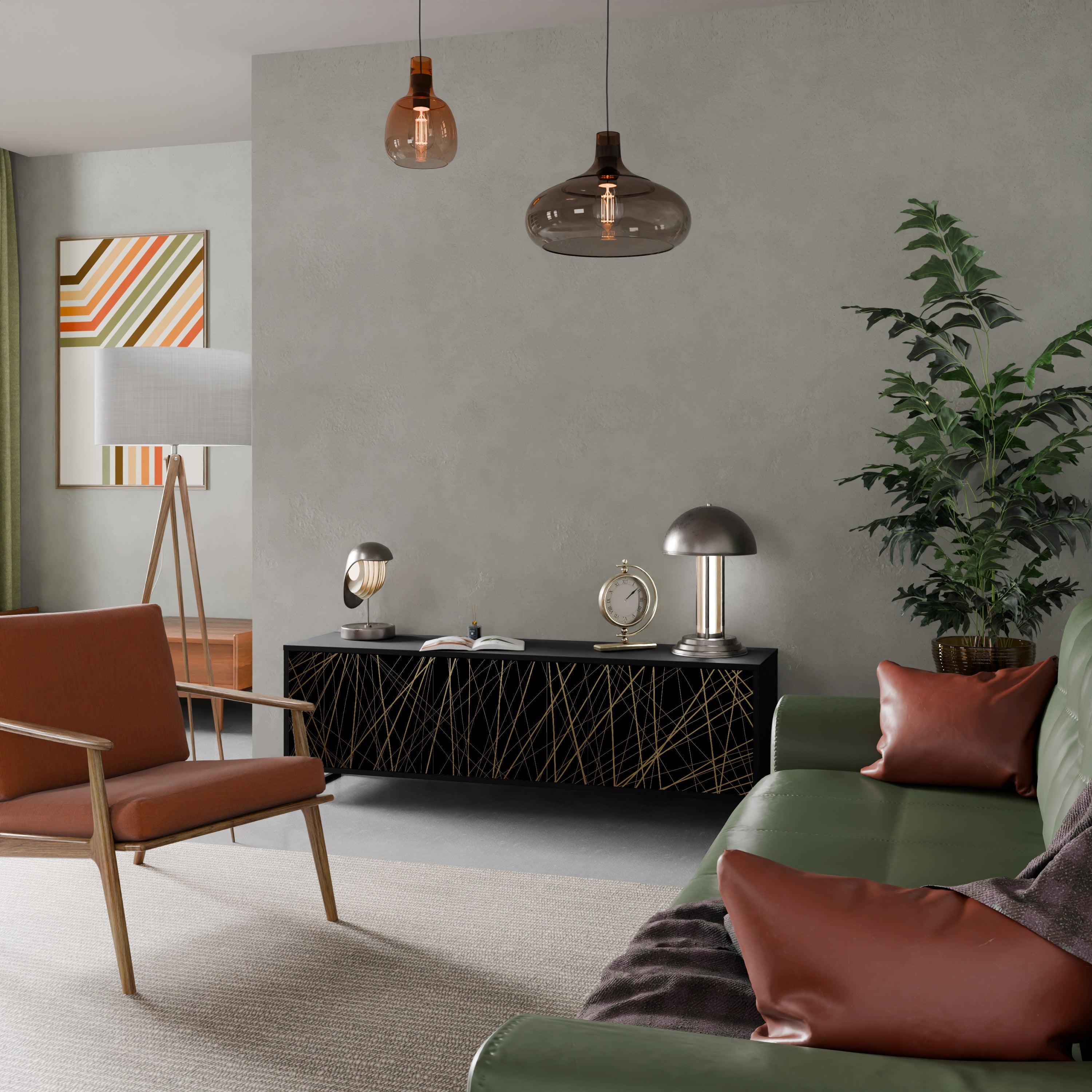 BRIGHT MESH Móvel de TV com 3 Portas em Acabamento Preto