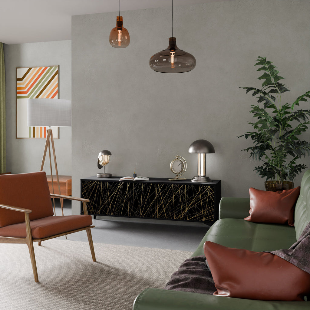 BRIGHT MESH Móvel de TV com 3 Portas em Acabamento Preto