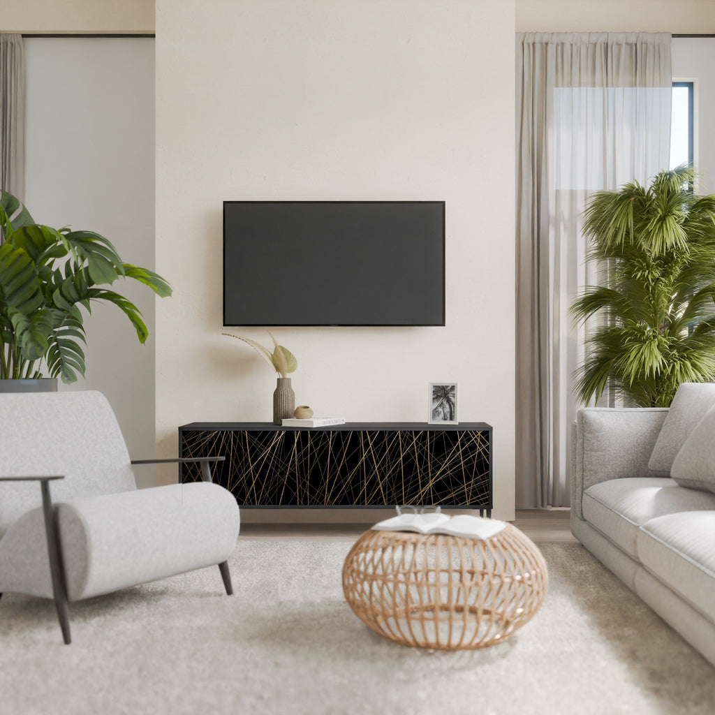 BRIGHT MESH Móvel de TV com 3 Portas em Acabamento Preto