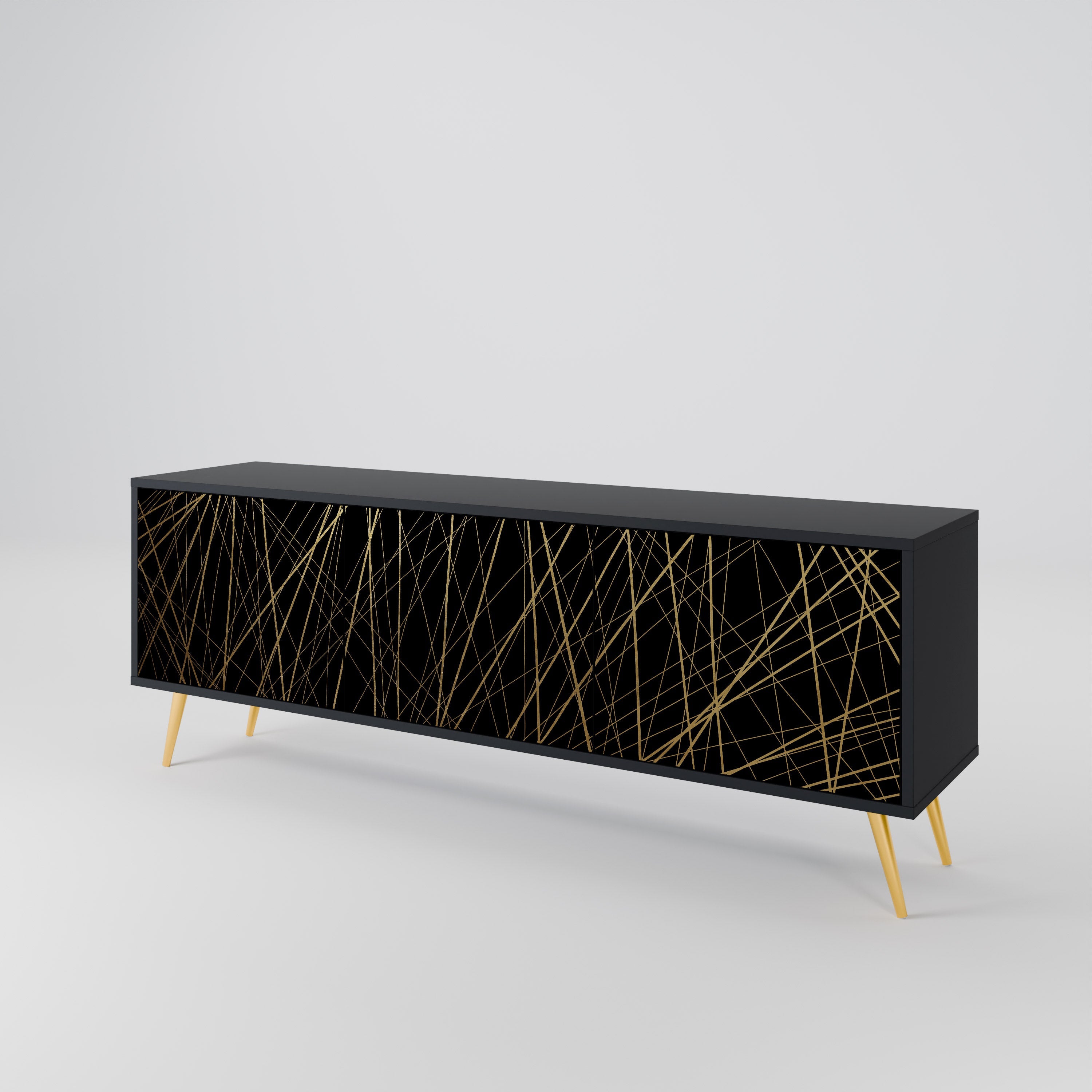 BRIGHT MESH Móvel de TV com 3 Portas em Acabamento Preto