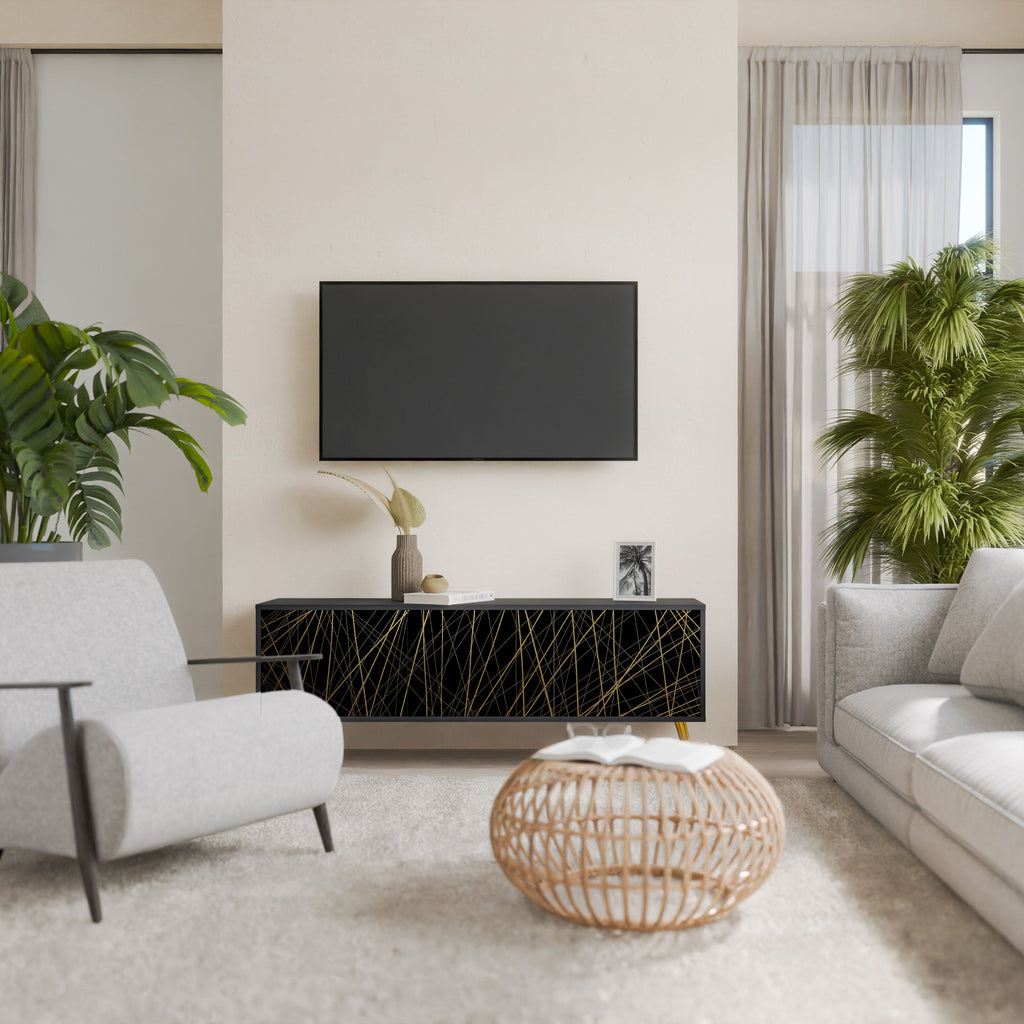 BRIGHT MESH Móvel de TV com 3 Portas em Acabamento Preto