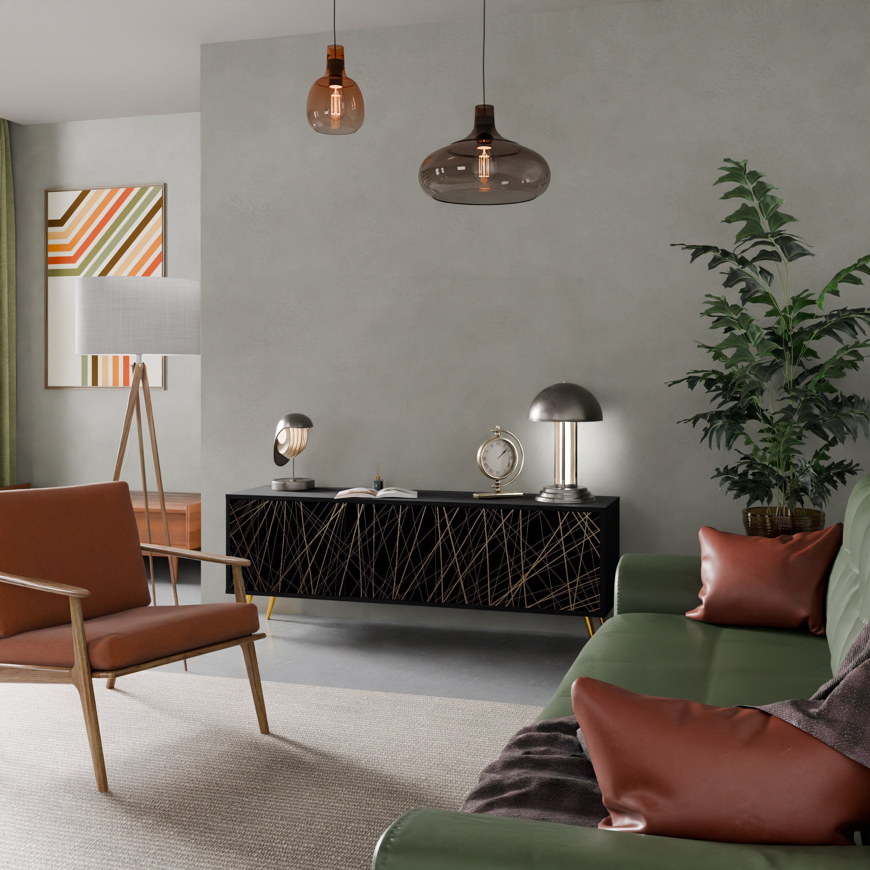 BRIGHT MESH Móvel de TV com 3 Portas em Acabamento Preto