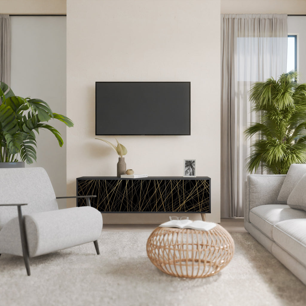 BRIGHT MESH Móvel de TV com 3 Portas em Acabamento Preto