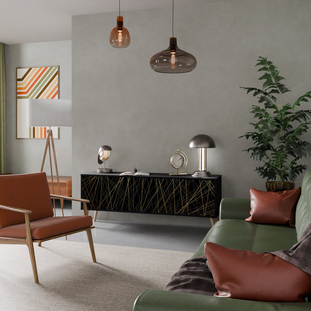 BRIGHT MESH Móvel de TV com 3 Portas em Acabamento Preto