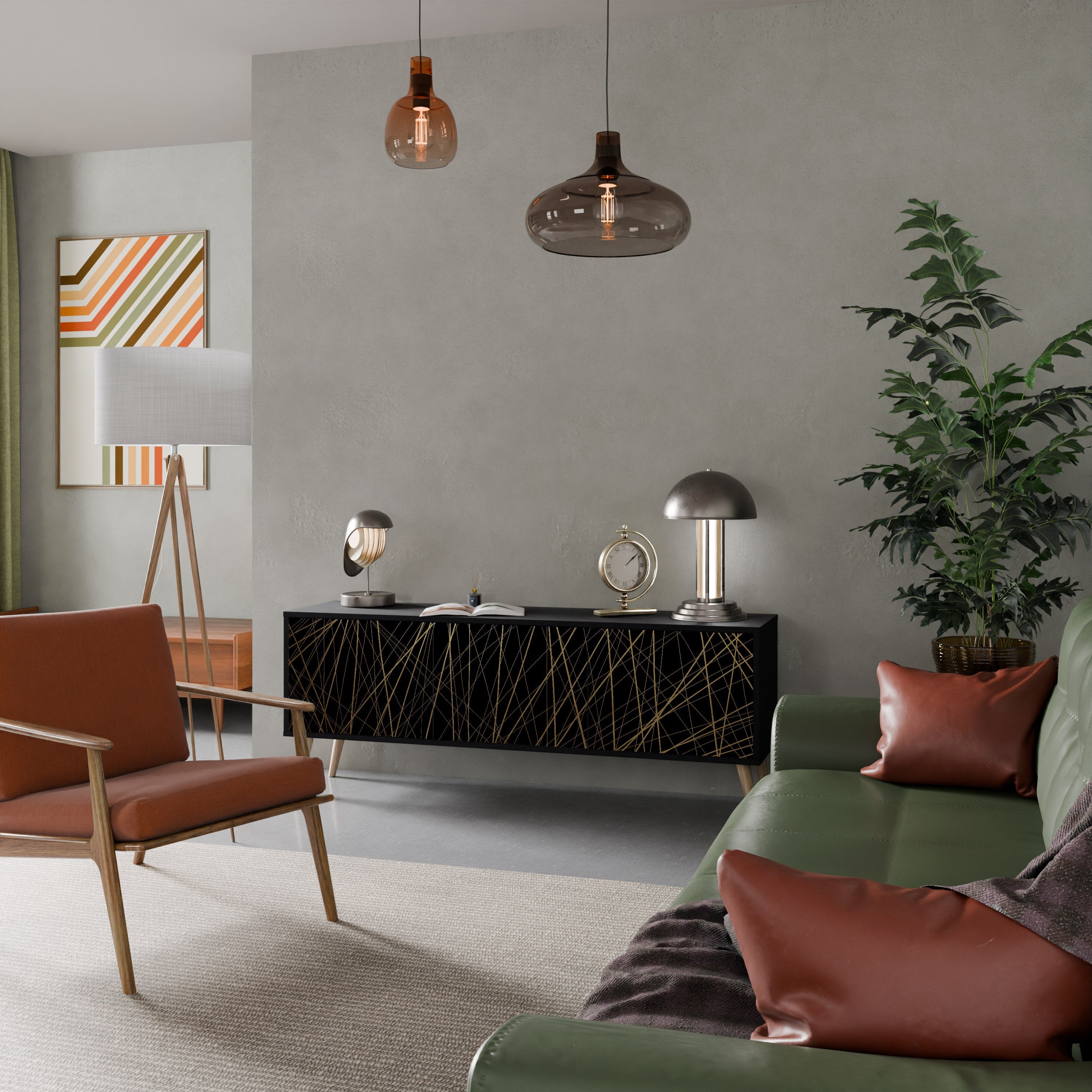 BRIGHT MESH Móvel de TV com 3 Portas em Acabamento Preto