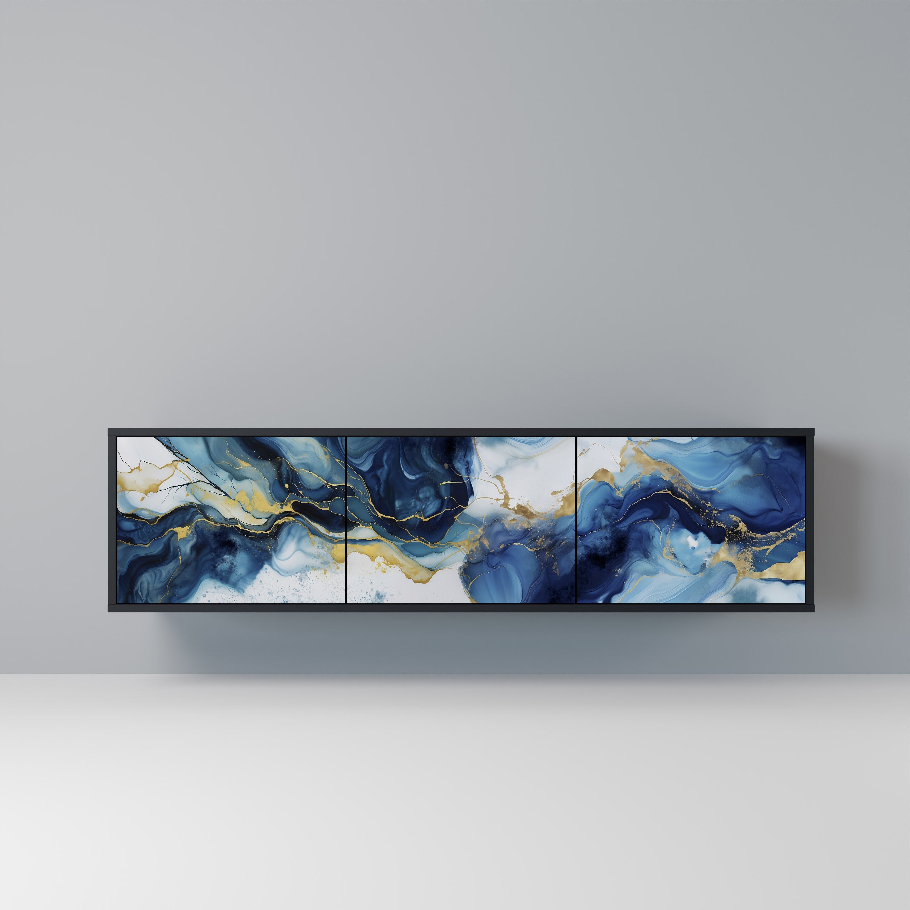 INKY MARBLE Móvel de TV com 3 Portas em Acabamento Preto