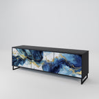 INKY MARBLE 3-Door TV Stand in Black Finish