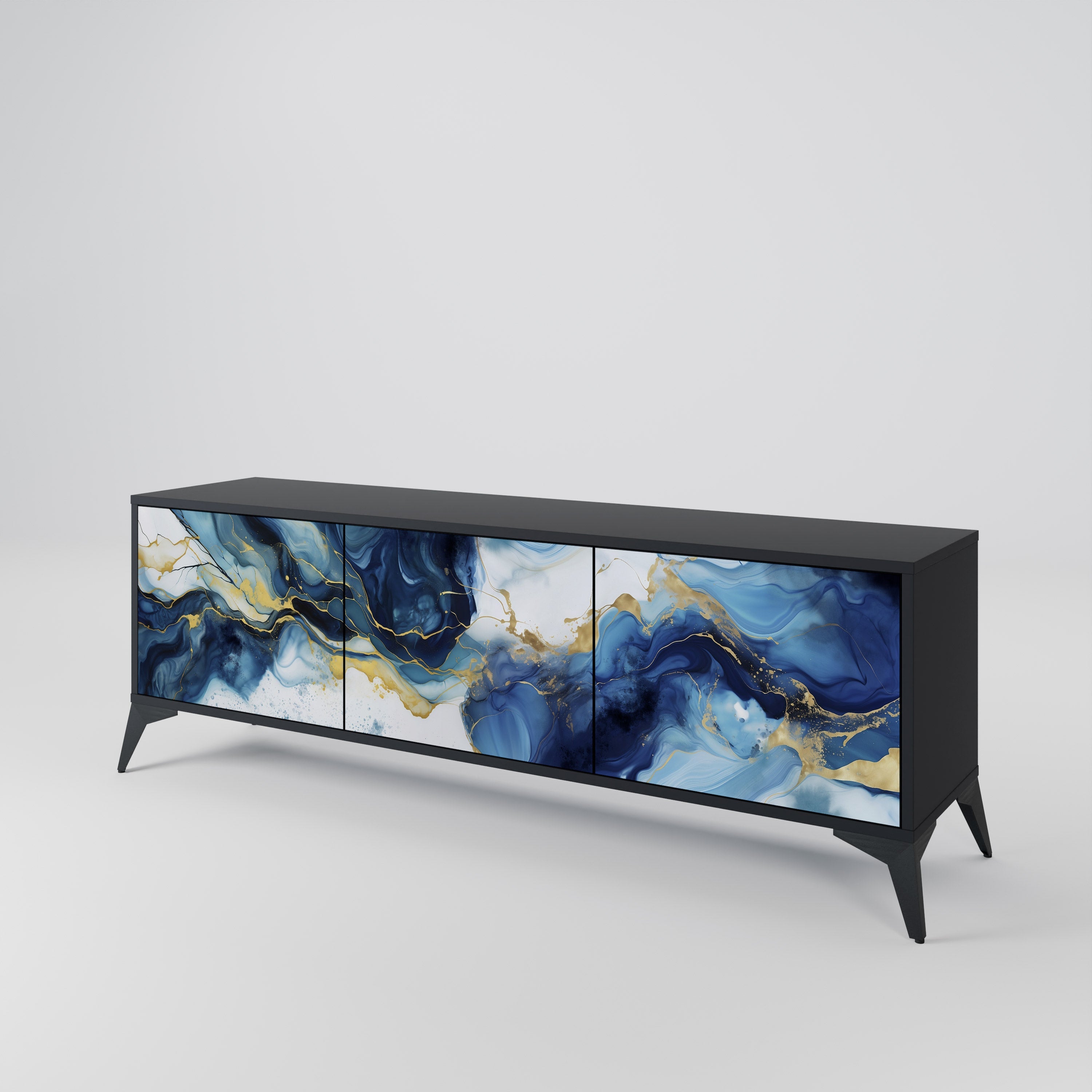 INKY MARBLE 3-Door TV Stand in Black Finish