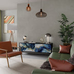 INKY MARBLE 3-Door TV Stand in Black Finish