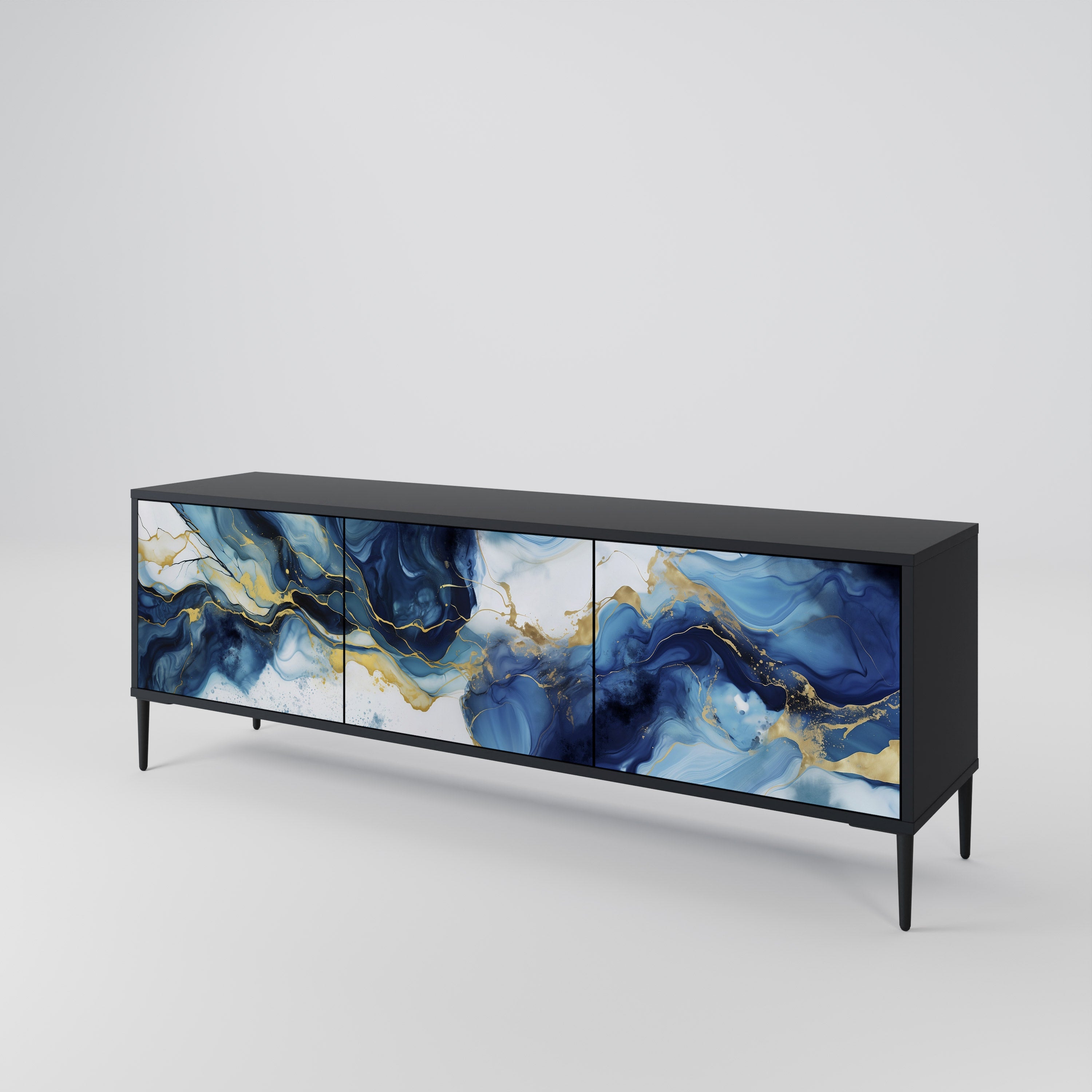 INKY MARBLE Móvel de TV com 3 Portas em Acabamento Preto