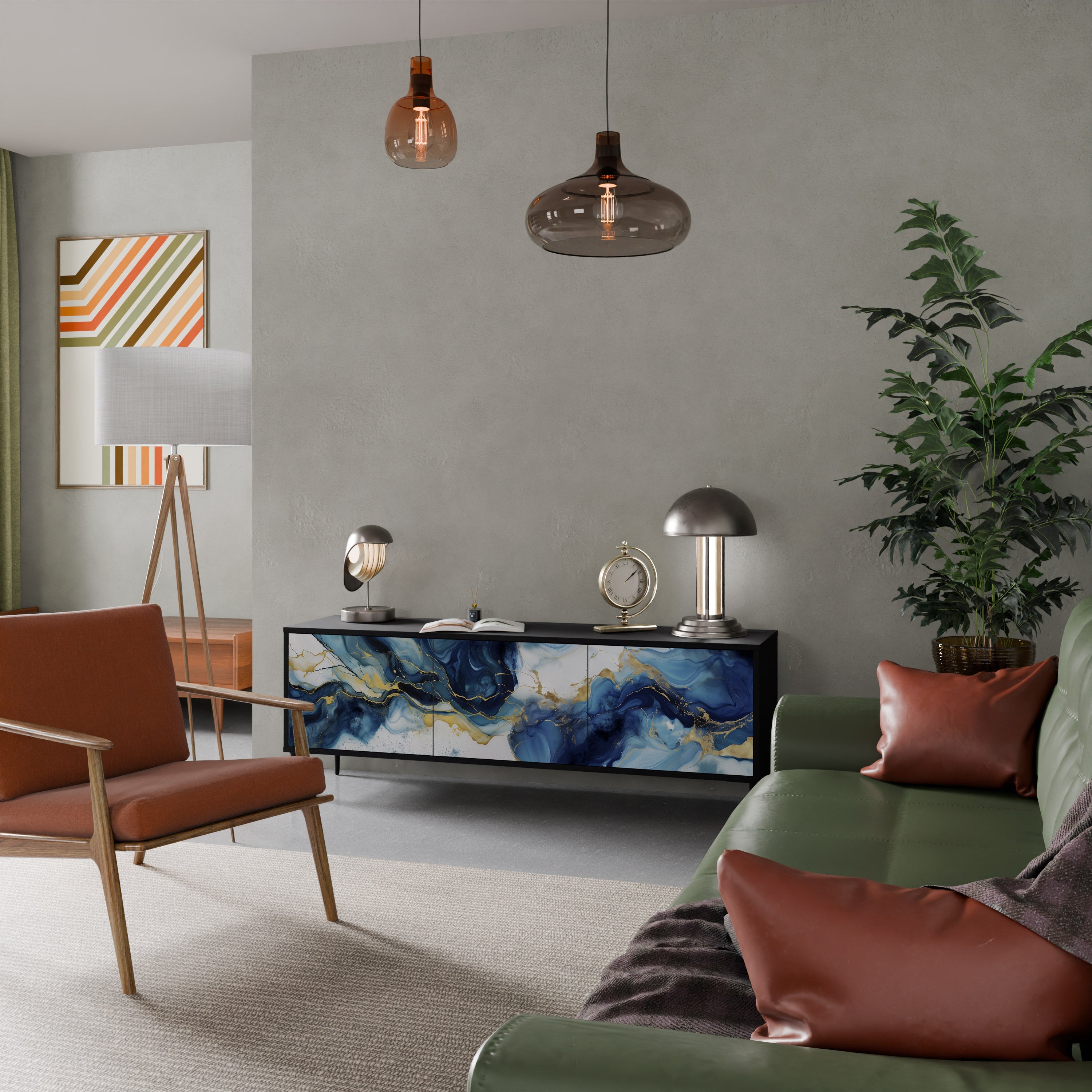 INKY MARBLE Móvel de TV com 3 Portas em Acabamento Preto