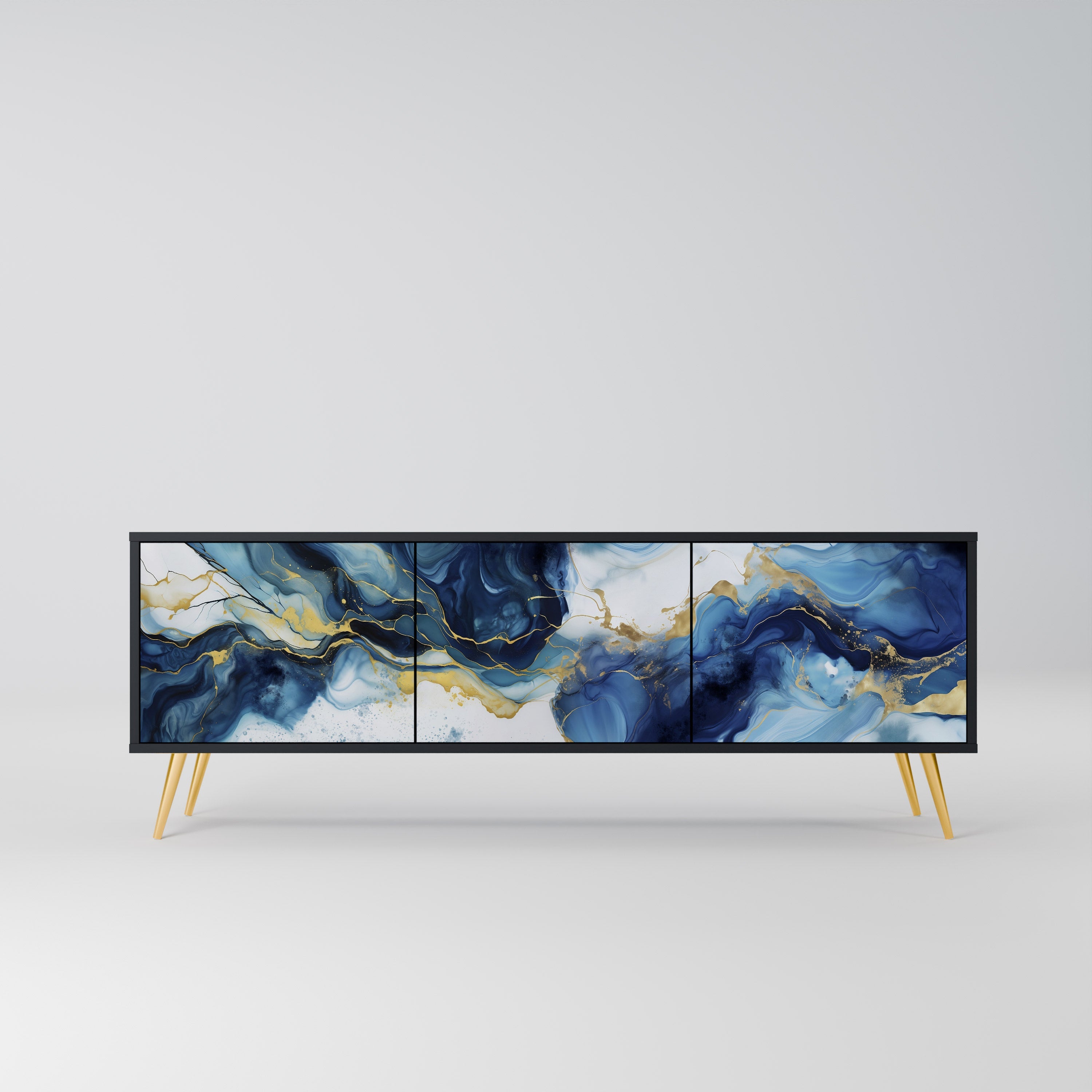 INKY MARBLE Móvel de TV com 3 Portas em Acabamento Preto